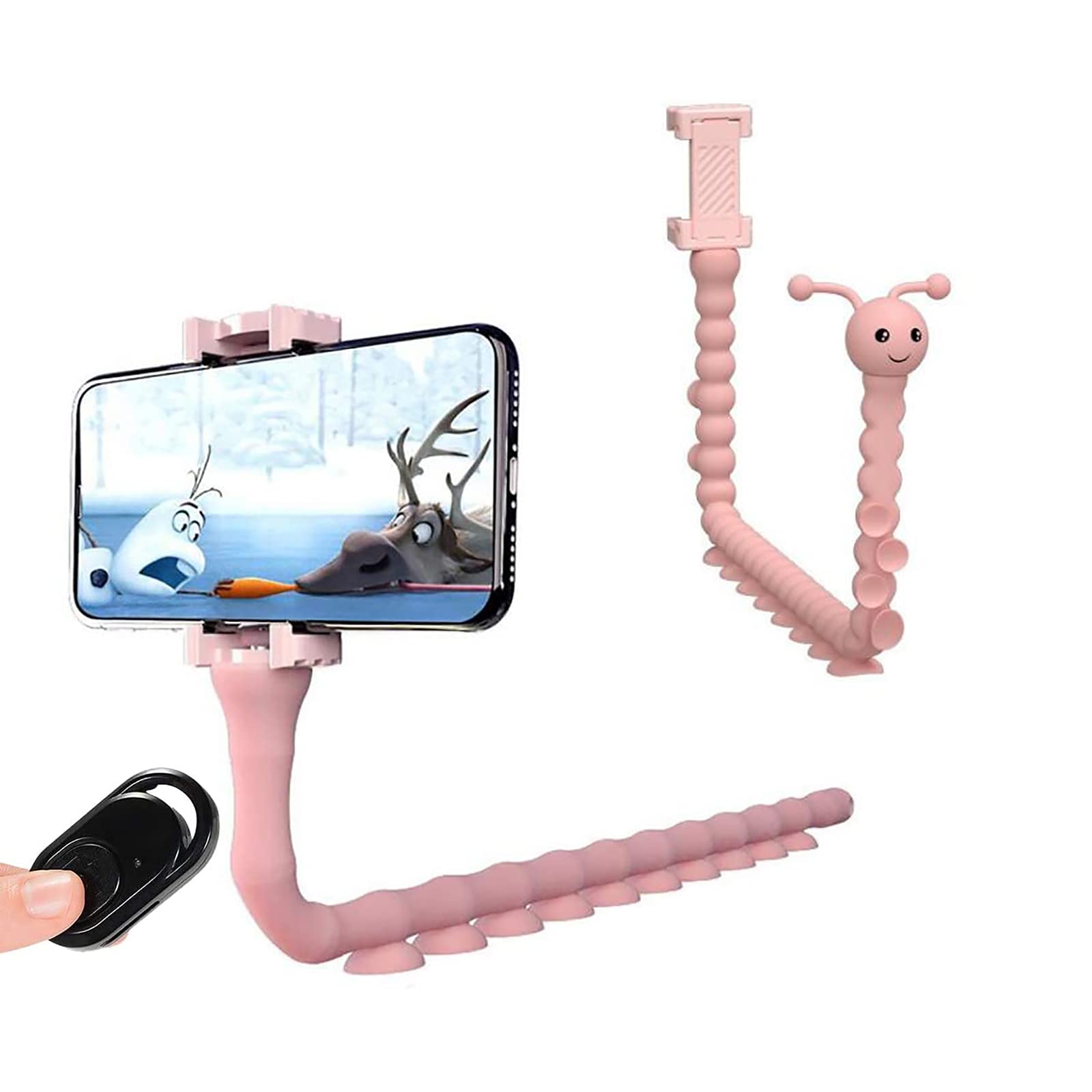 Feng Creative Adjustable Phone Holder Stand with Suction Cup & Bluetooth Remote - Compatible with 7.8in Smartphones for Bed, Office, Kitchen - Perfect for Hands-Free Viewing, Video Calls, and Cooking