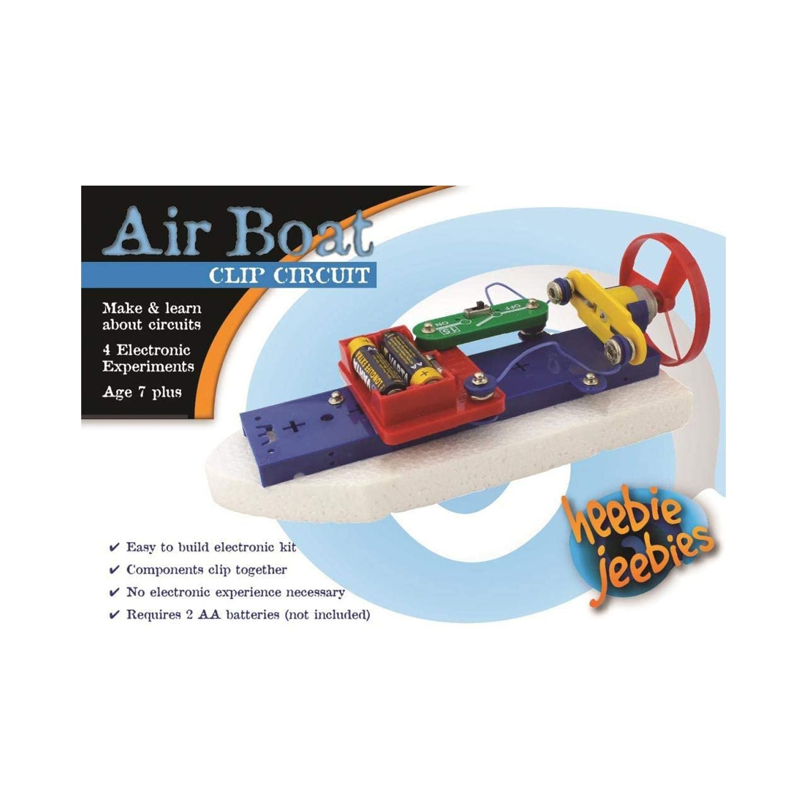 HEEBIE JEEBIES CLIP CIRCUIT AIRBOAT - DIY Electronic STEM Toy for Kids & Teens - Build Your Own Remote Control Boat - Perfect for Science Projects, Learning Electronics & Outdoor Water Play