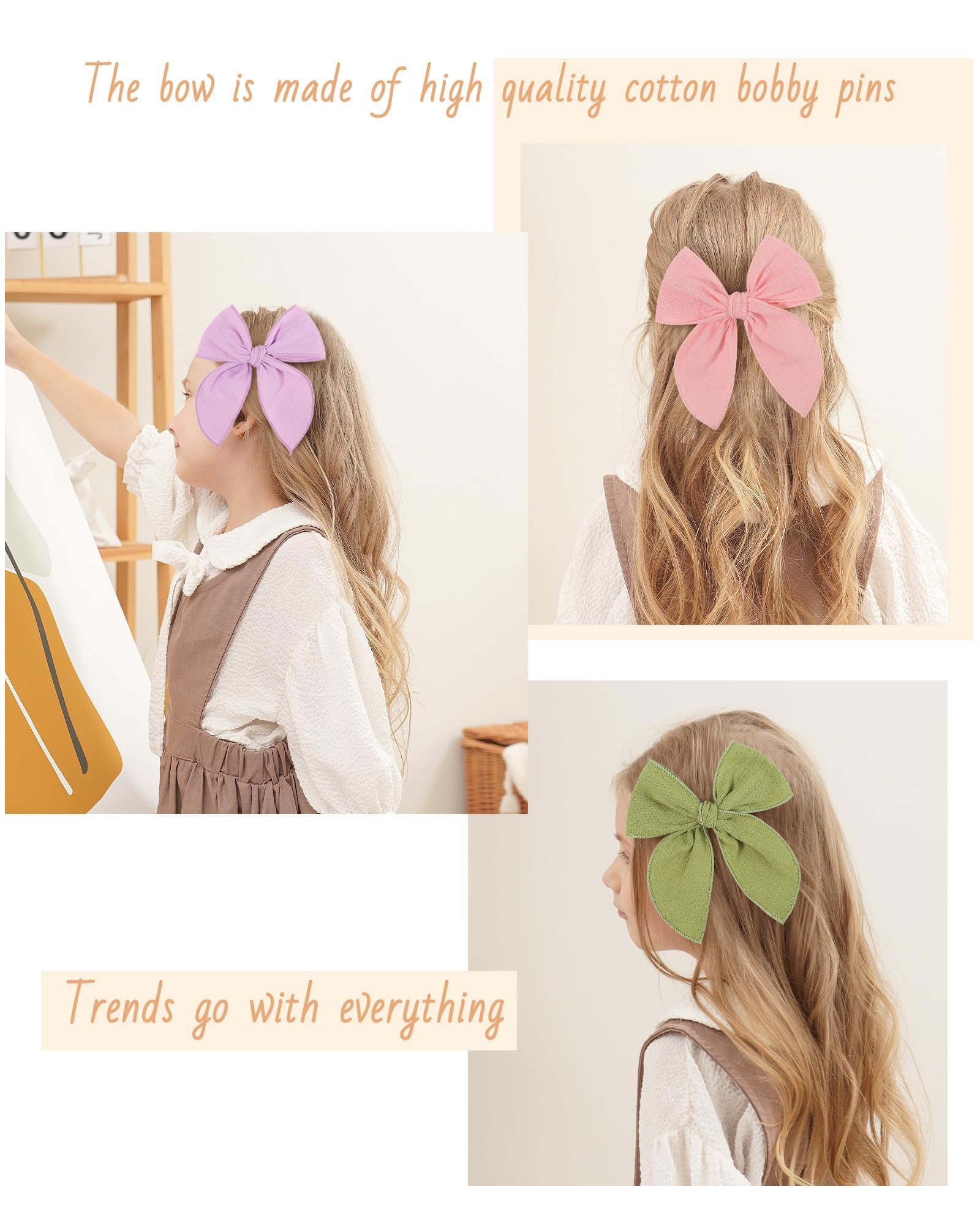 5.5 Inch 20PCS Baby Girls Hair Bows Clips - Cotton Linen Alligator Hair Clips for Toddlers & Kids | Neutral Handmade Hair Accessories | Perfect for Birthday Parties, School, Photo Shoots & Daily Wear
