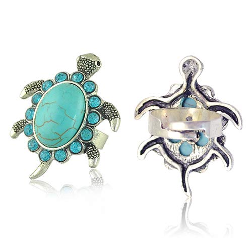 Shineweb Women's Fashion Turquoise Tortoise Pattern Blue Rhinestone Ring - Elegant Jewelry Gift for Party, Wedding & Daily Wear
