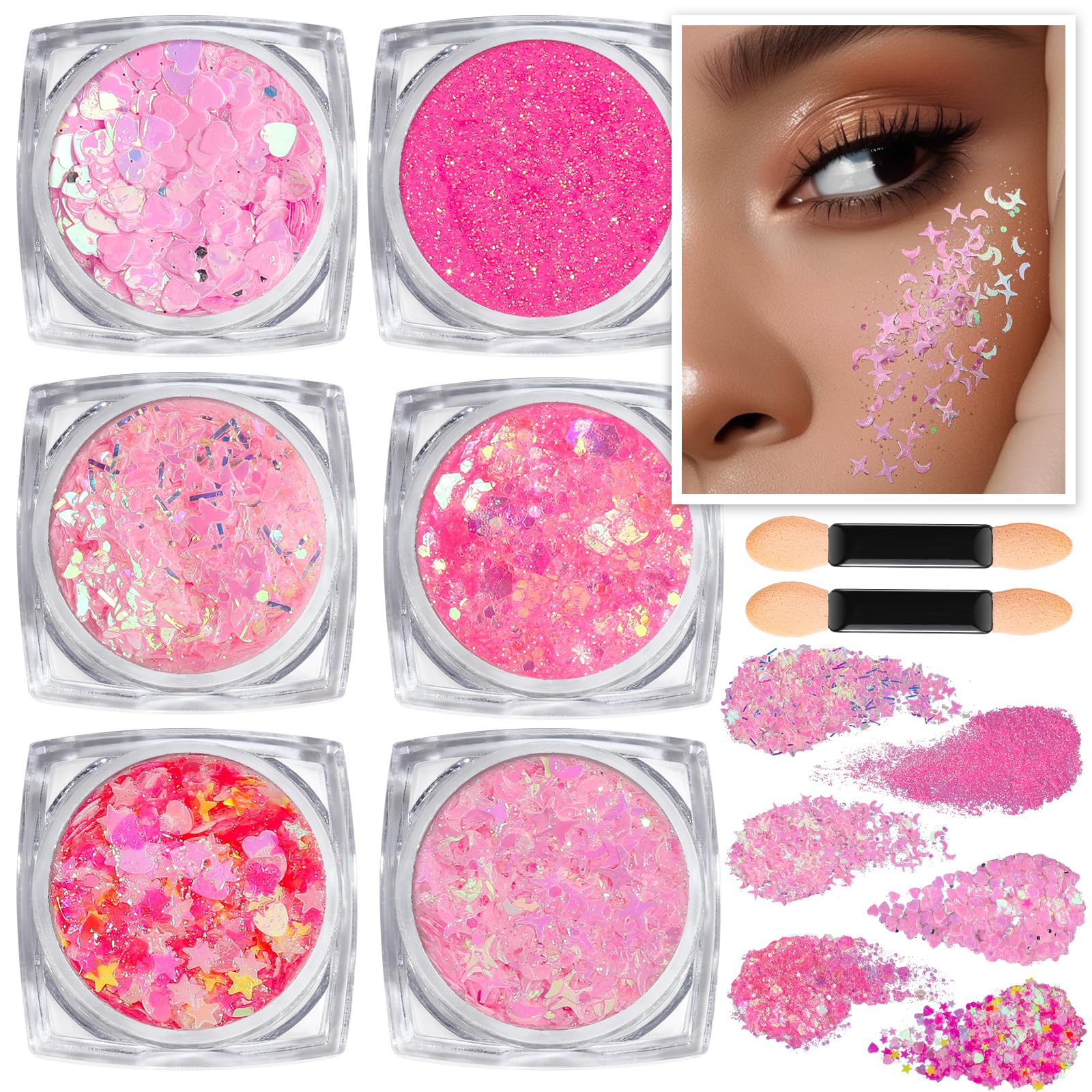 Teenitor Pink Holographic Face & Body Glitter Gel - Shimmer Makeup for Festivals, Parties, Cheerleading, Halloween & Cosplay - Safe for Hair & Skin