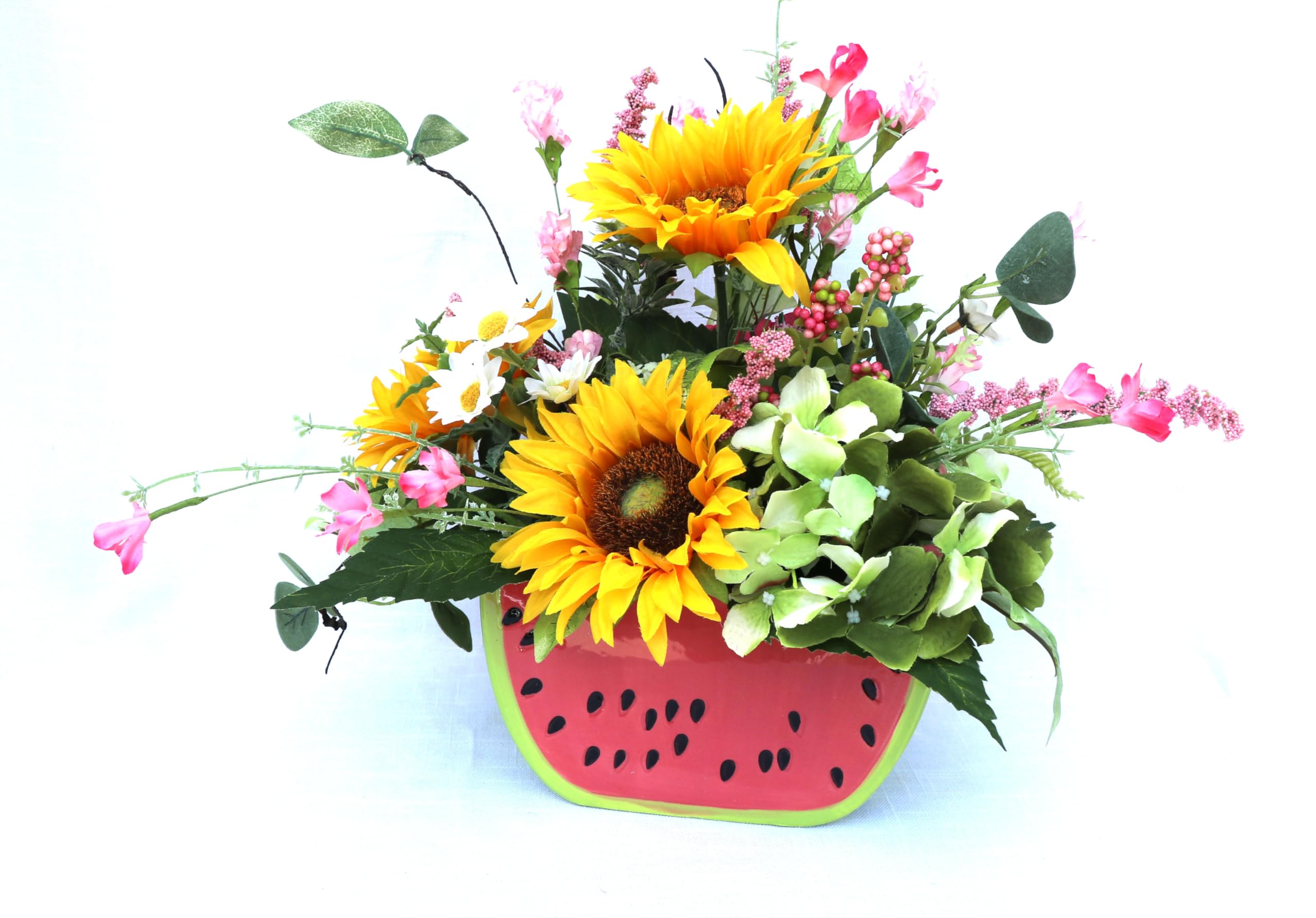 Summer Watermelon Centerpiece with Sunflowers & Blueberries - Floral Arrangement for Kitchen Table, Picnic Decorations | Perfect for Summer Parties, Wedding Centerpieces & Home Decor