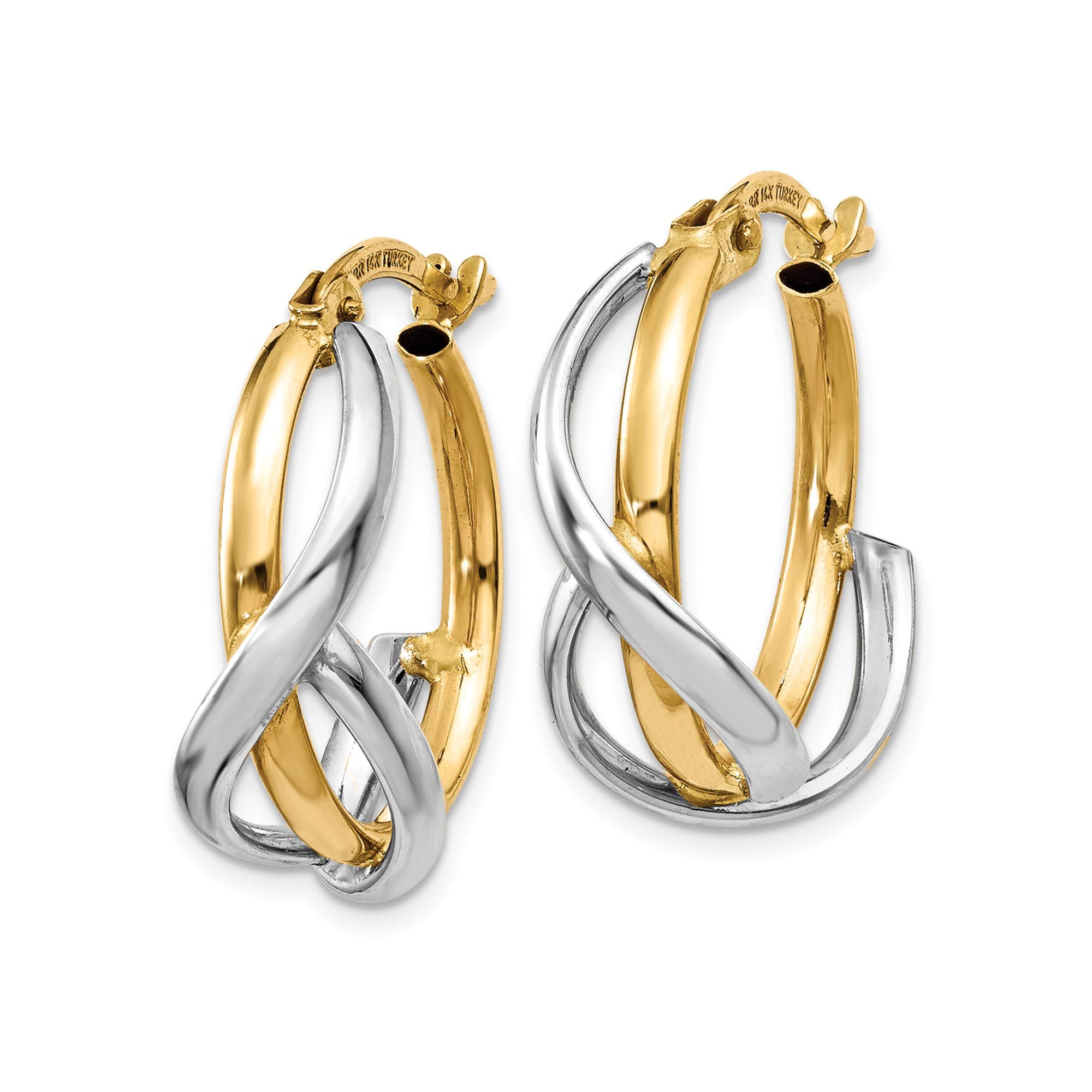 14K Two-Tone Gold Twisted Hoop Earrings for Women - Elegant Polished 14K Rose & Yellow Gold Hoops - Perfect for Parties, Weddings & Everyday Wear