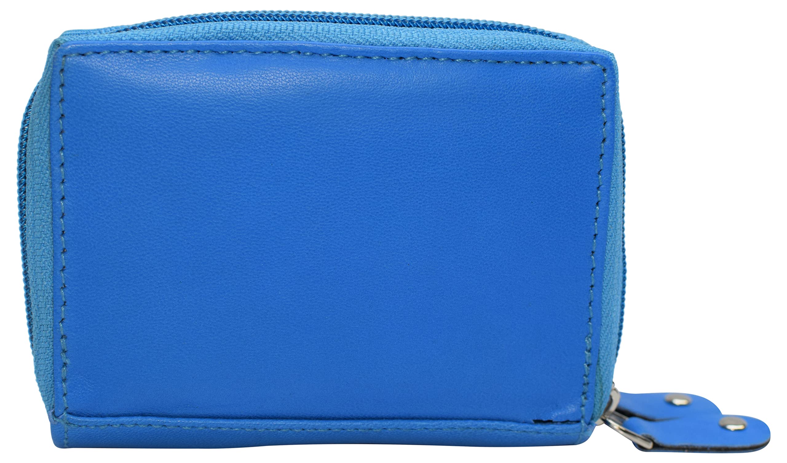 MARSHAL Genuine Leather RFID Blocking Wallet for Men - Double Zipper Accordion Design (Baby Blue) | Slim Bifold Credit Card Holder for Travel & Everyday Use