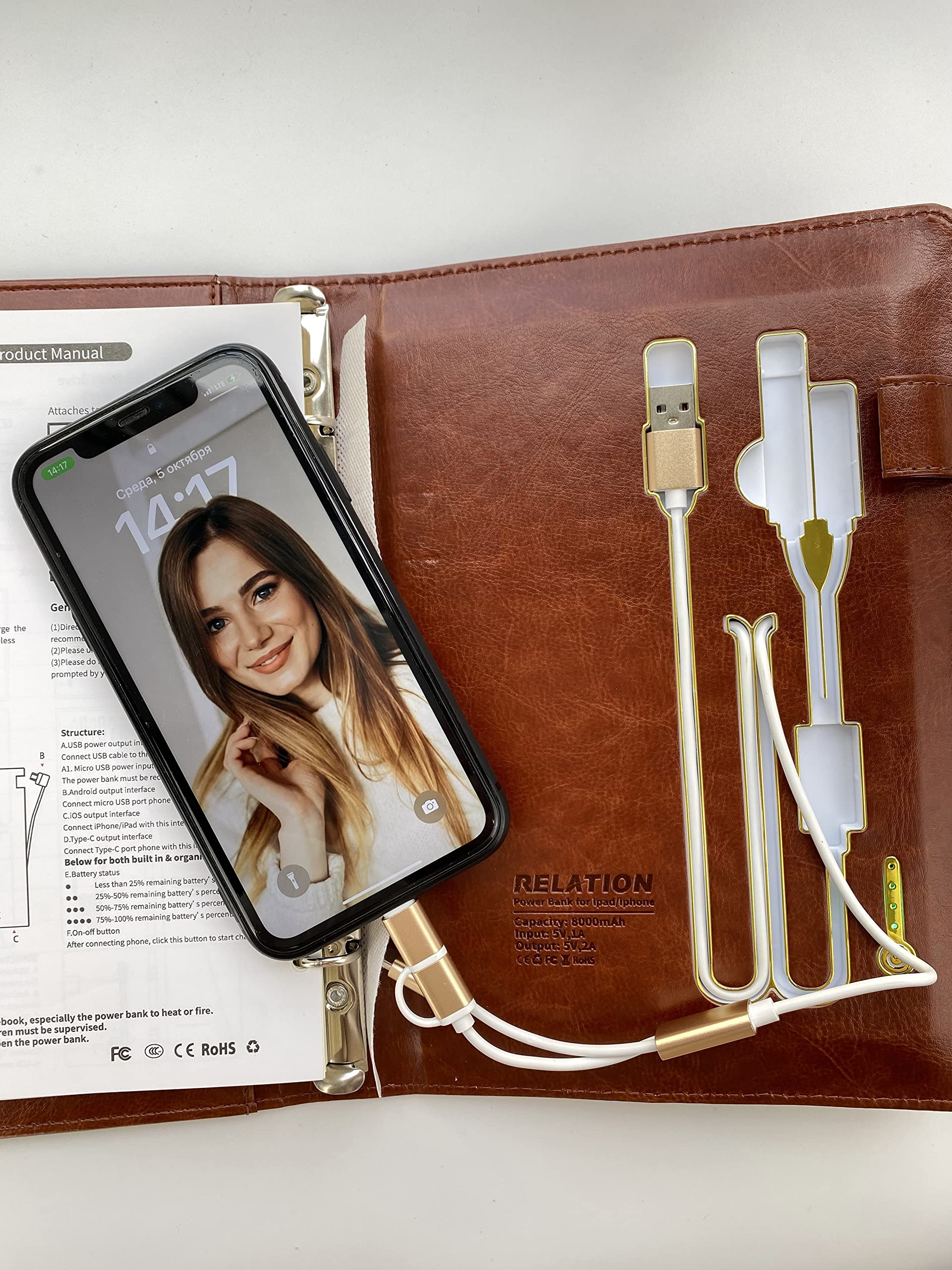 Premium Leather Travel Organizer with Qi Wireless Charger - Executive Business Notebook, 16GB USB Drive & Phone Charging Station - Perfect Gift for Business Travelers (Brown) - Ideal for Corporate Gifts, Office Essentials & Frequent Travel Accessories