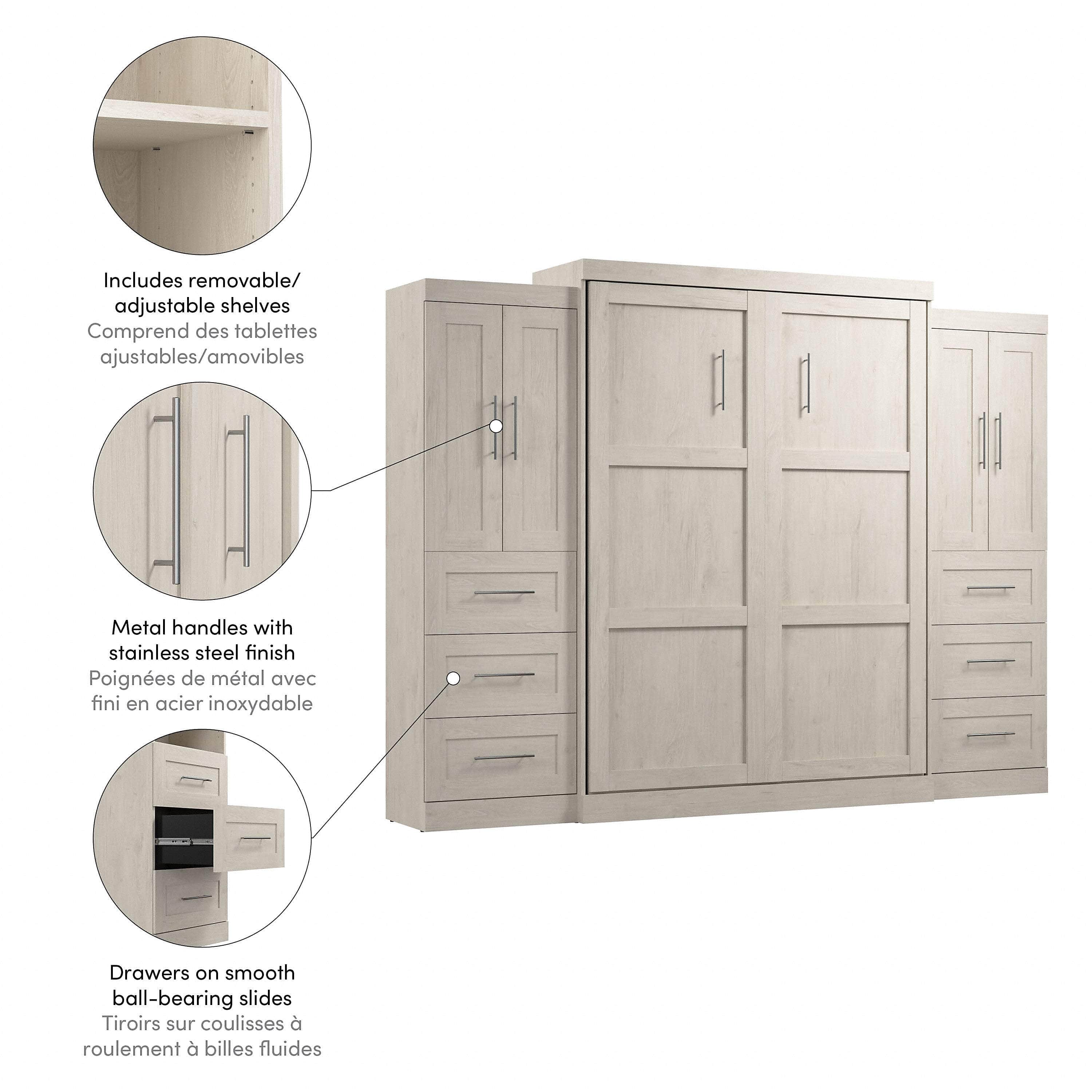 Pur Queen Murphy Wall Bed with Closet Storage Cabinets (115W) - 7 Color Options - Space-Saving Solution for Small Apartments, Guest Rooms & Home Offices