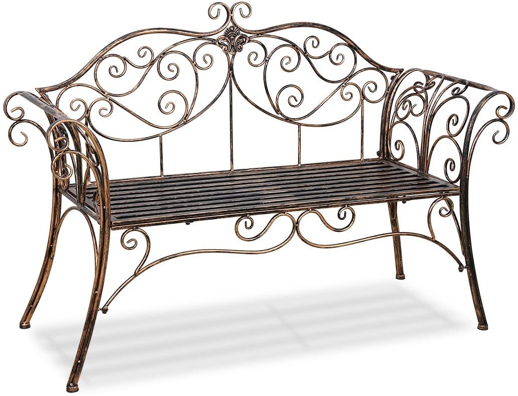 Antique Bronze Metal Garden Bench - 2 Seater Outdoor Bench for Garden, Yard, Patio, Porch & Sunroom - Perfect for Relaxing, Entertaining & Enhancing Outdoor Decor