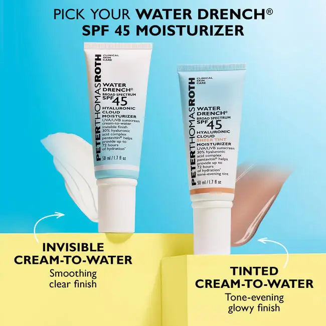Peter Thomas Roth Water Drench SPF 45 Hyaluronic Cloud Sheer Tinted Moisturizer - Broad Spectrum Sunscreen with Hydration for Daily Use & Outdoor Activities