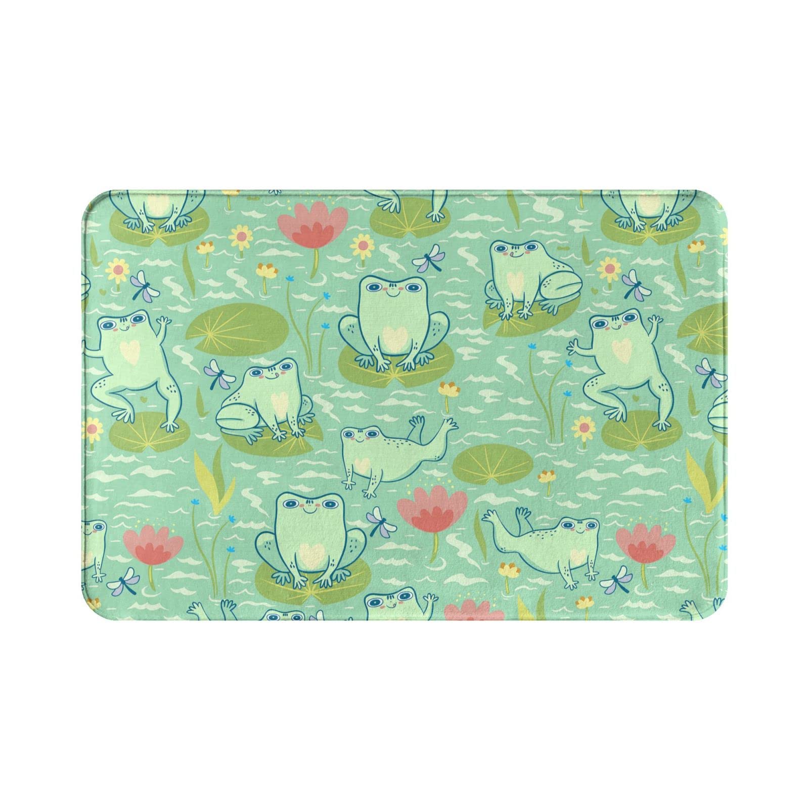 Non-Slip Absorbent Frog Pond Bath Rug - Soft Bathroom Floor Mat for Home, Kitchen & Entrance - Outdoor/Indoor Doormat for Wet Areas, Kids' Bathroom Decor & Cozy Home Entrance