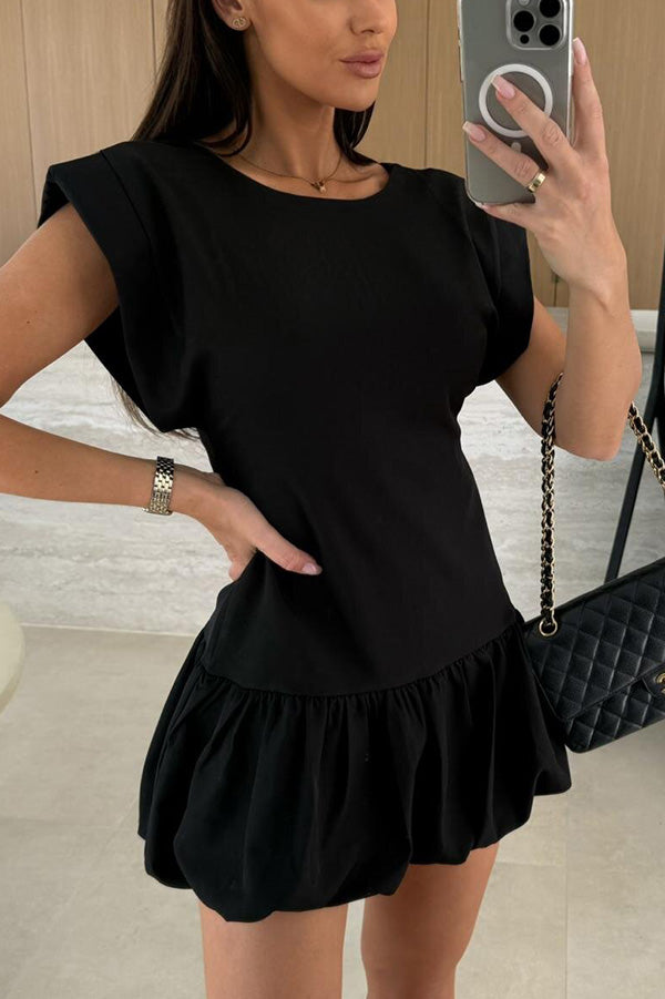 Solid Color Round Neck Sleeveless Ruffle Fitted Mini Dress - Women's Summer Casual Bodycon Dress for Party, Date Night & Beach Vacation