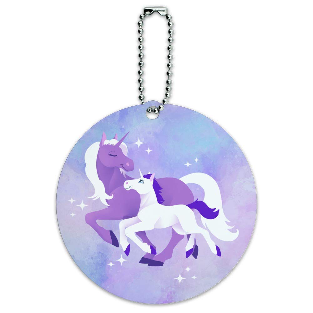 Magical Mom Unicorn & Baby Round Luggage ID Tag - Cute Suitcase Name Tag for Carry-On Bags - Perfect for Family Travel, Kids Luggage Identification & Unique Gift Idea