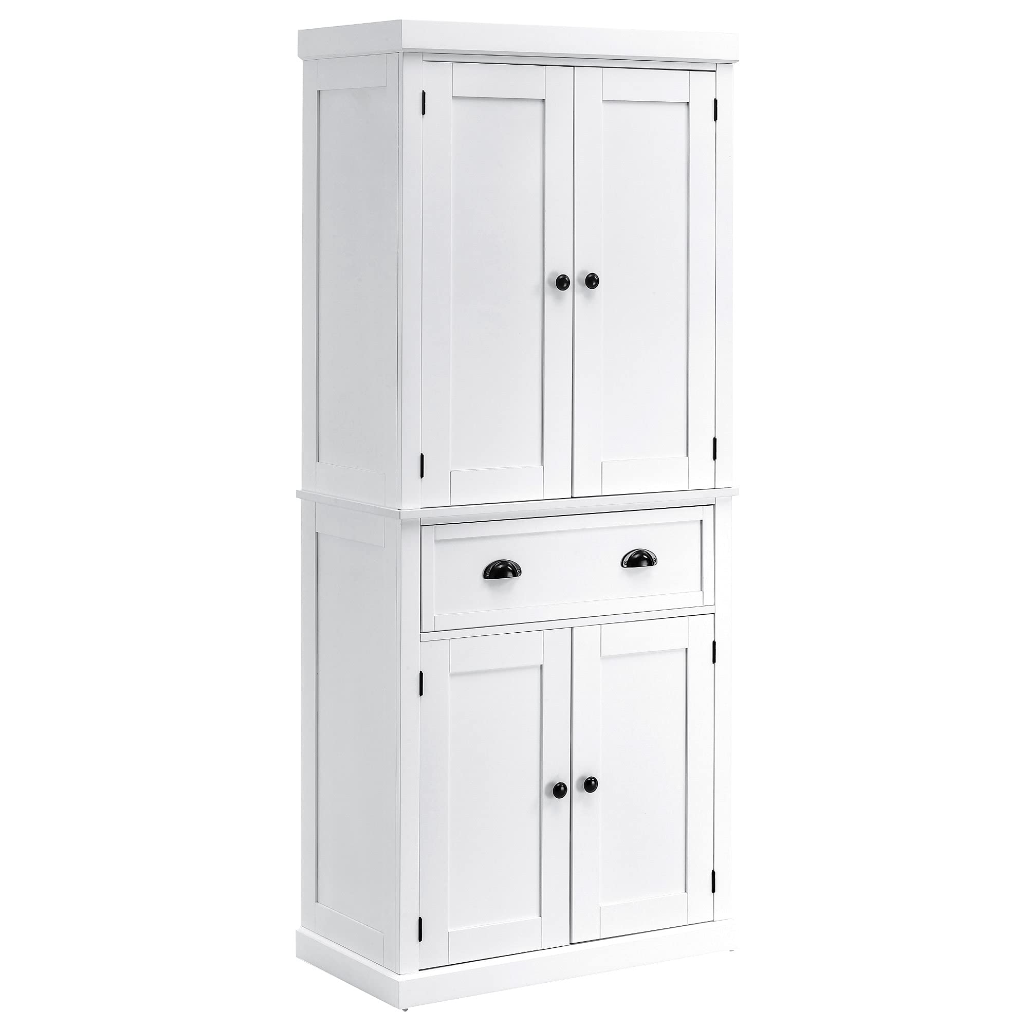HOMCOM Freestanding Kitchen Cupboard - 72 Inch Tall Storage Cabinet with 4 Doors, Shelves & Drawer - White Colonial Style Pantry Organizer for Spices, Dishes & Kitchen Supplies - Perfect for Dining Room, Kitchen or Pantry Storage