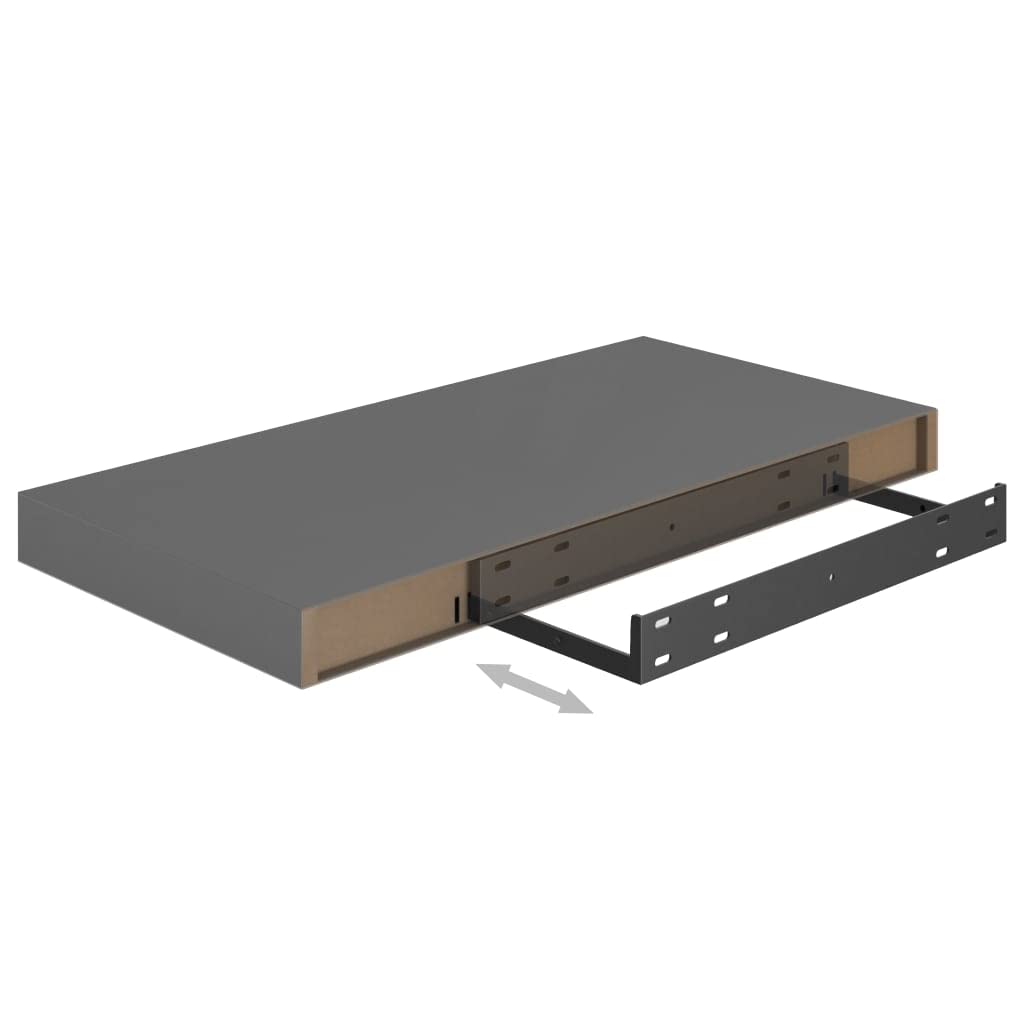 4-Pack Floating Wall Shelves - Easy to Assemble, High Gloss Gray MDF (19.7