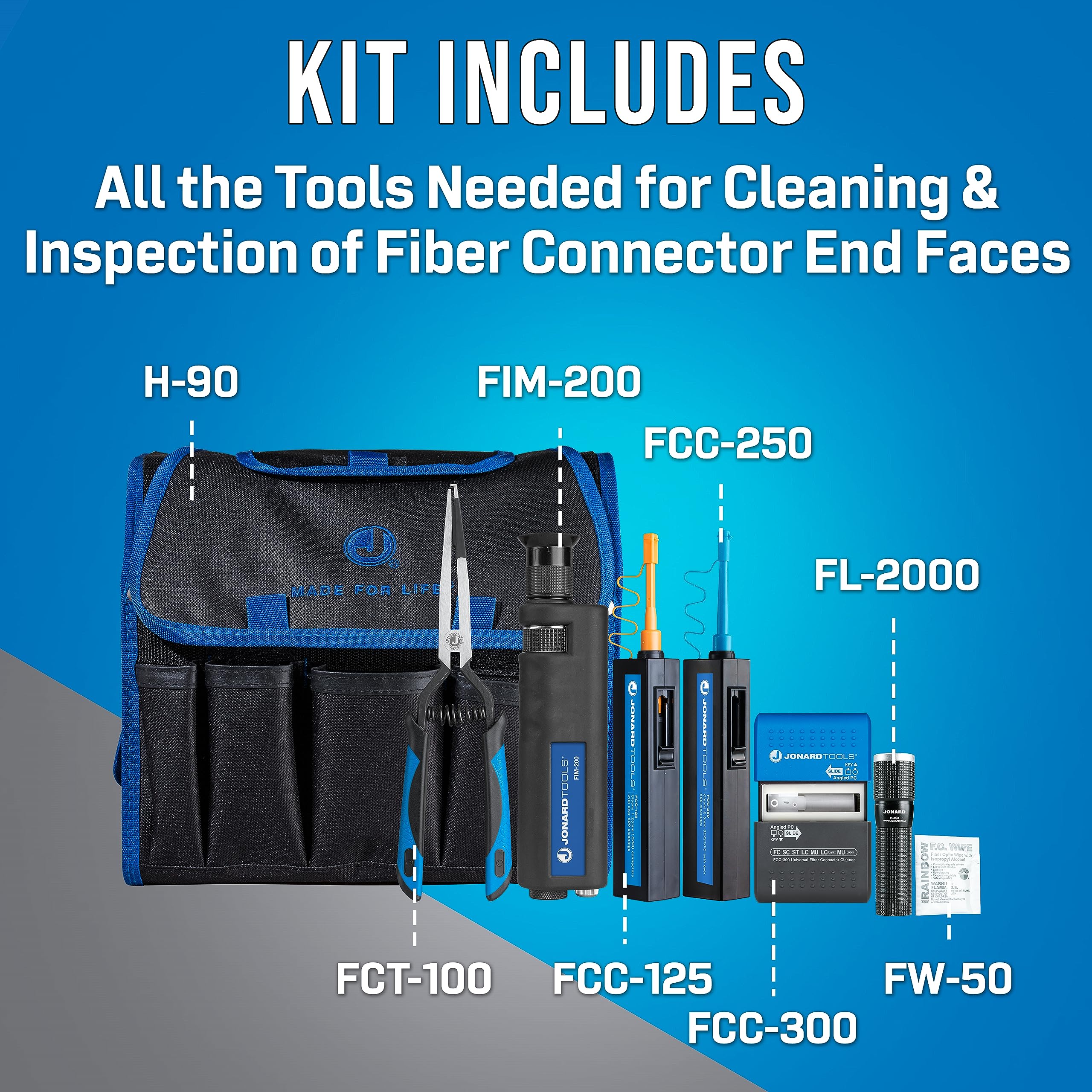 Jonard Tools TK-188 200x光纤连接器清洁与检测套件，适用于数据中心和电信网络维护