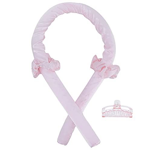 Heatless Curling Rod Headband for Long Hair - No Heat Hair Curler Set with Foam Rollers, Silk Ribbon & Hair Clips - DIY Overnight Curls for Sleeping (Pink) | Perfect for Home, Travel & Special Occasions