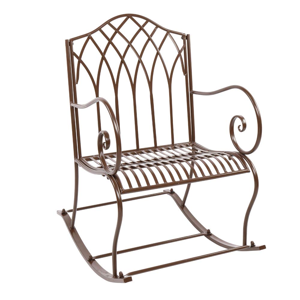 N7 Flat Iron Single Rocking Chair - Dark Brown Wooden Rocker for Living Room, Nursery, or Porch - Perfect for Relaxing, Nursing, and Reading
