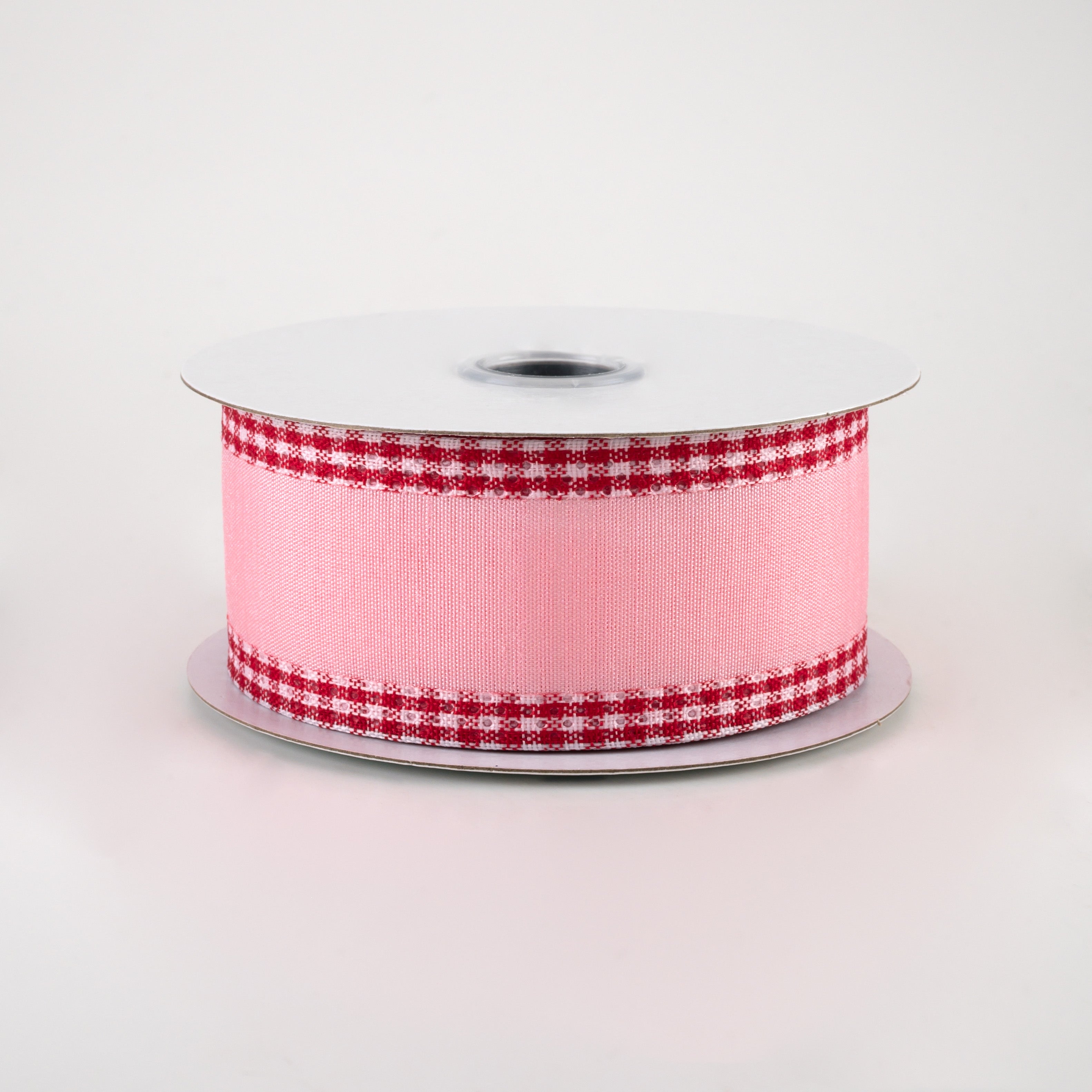 1.5 Inch Faux Dupioni Gingham Edge Ribbon - Soft Pink, Red & White - 10 Yards Bulk Roll for Gift Wrapping, Wedding Decor, DIY Crafts & Hair Bows