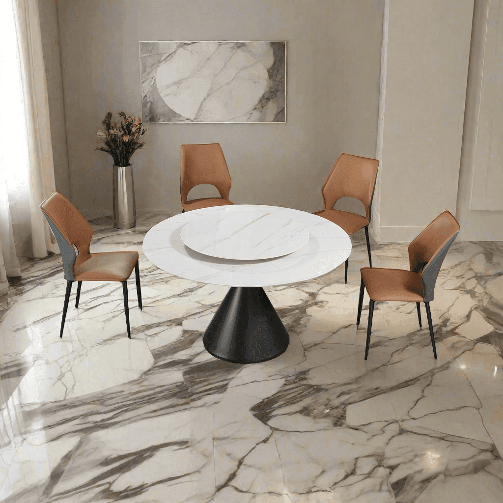 Melody Sintered Stone Round Dining Table with/without Lazy Susan - Modern Kitchen & Dining Room Furniture for Family Gatherings & Dinner Parties