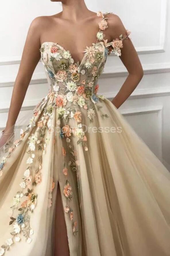 Elegant Floral Shoulder Slit Long Prom Dress for Evening Parties & Formal Events - Perfect for Homecoming, Prom Night & Special Occasions