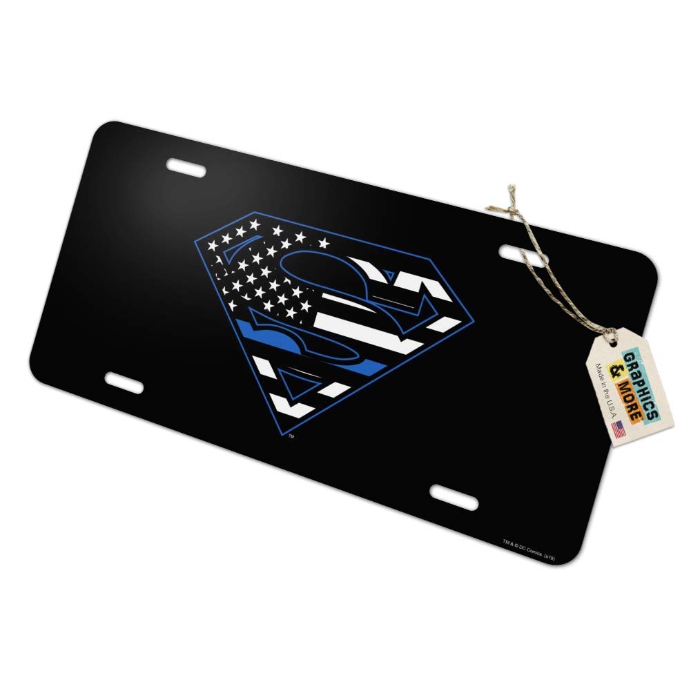 Superman Thin Blue Line Flag Shield Logo Novelty Metal Vanity License Plate - Police Tribute Car Tag for American Heroes - Perfect for Vehicles, Motorcycles & Garages