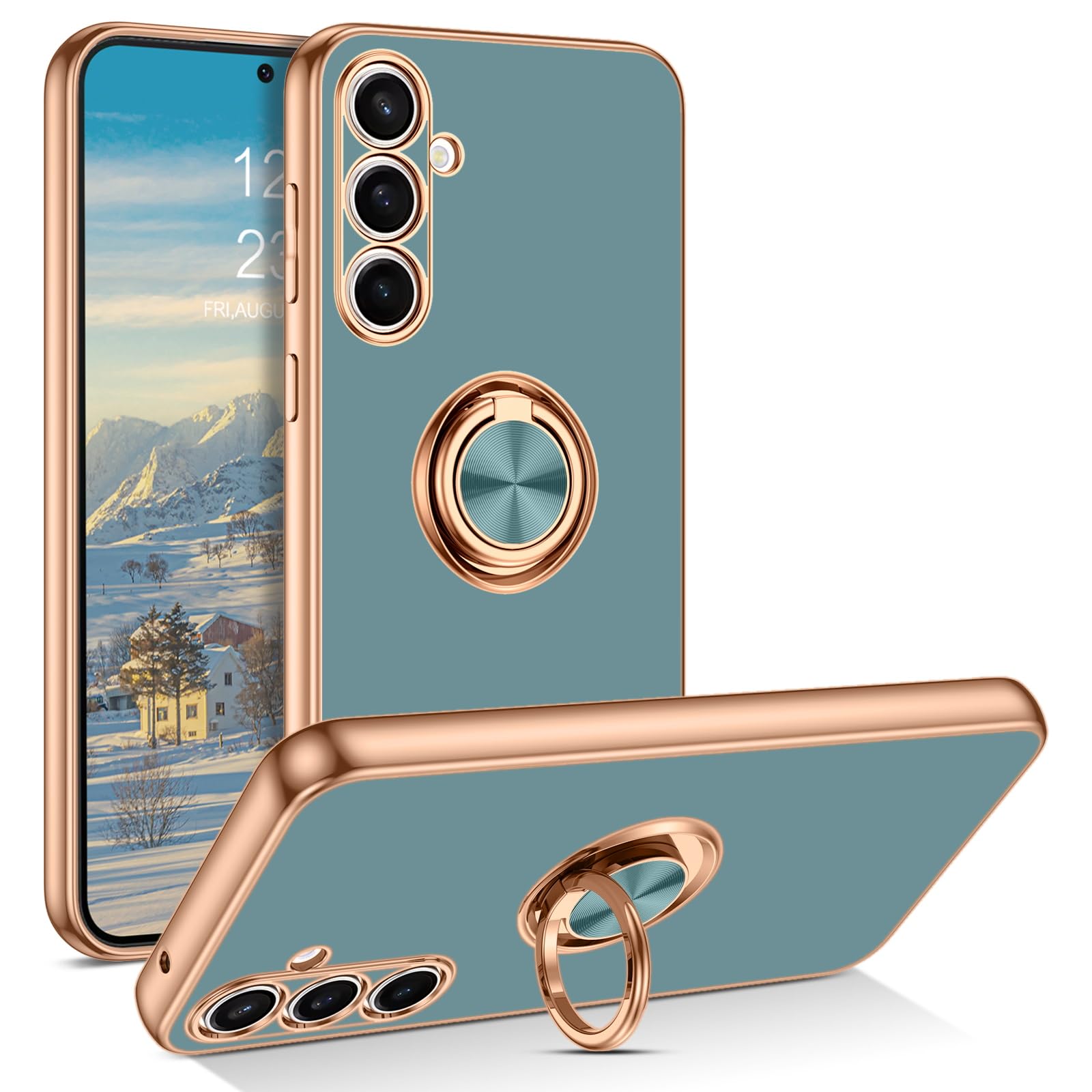 Samsung Galaxy S23 FE Case with Ring Holder & Kickstand - Military Grade Protection, Slim Magnetic Cover for S23 FE 5G 6.4 inch (Gray Green) - Perfect for Work, Travel & Everyday Use