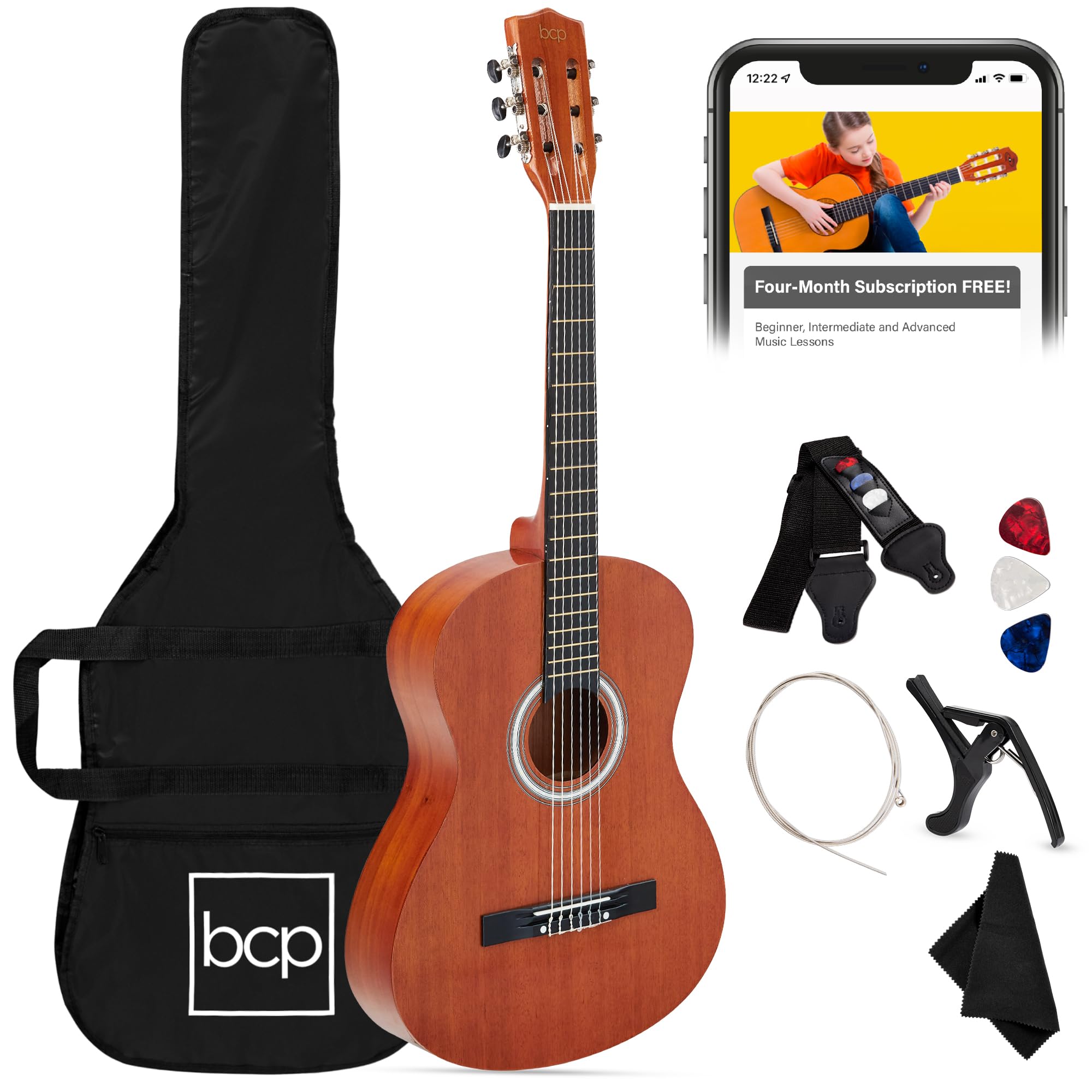 Best Choice Products 38-Inch All Wood Acoustic Guitar Starter Kit for Beginners with Gig Bag, 6 Picks, Nylon Strings & Strap with Pick Holder - Natural Mahogany Finish | Perfect for Learning, Practice & Live Performances