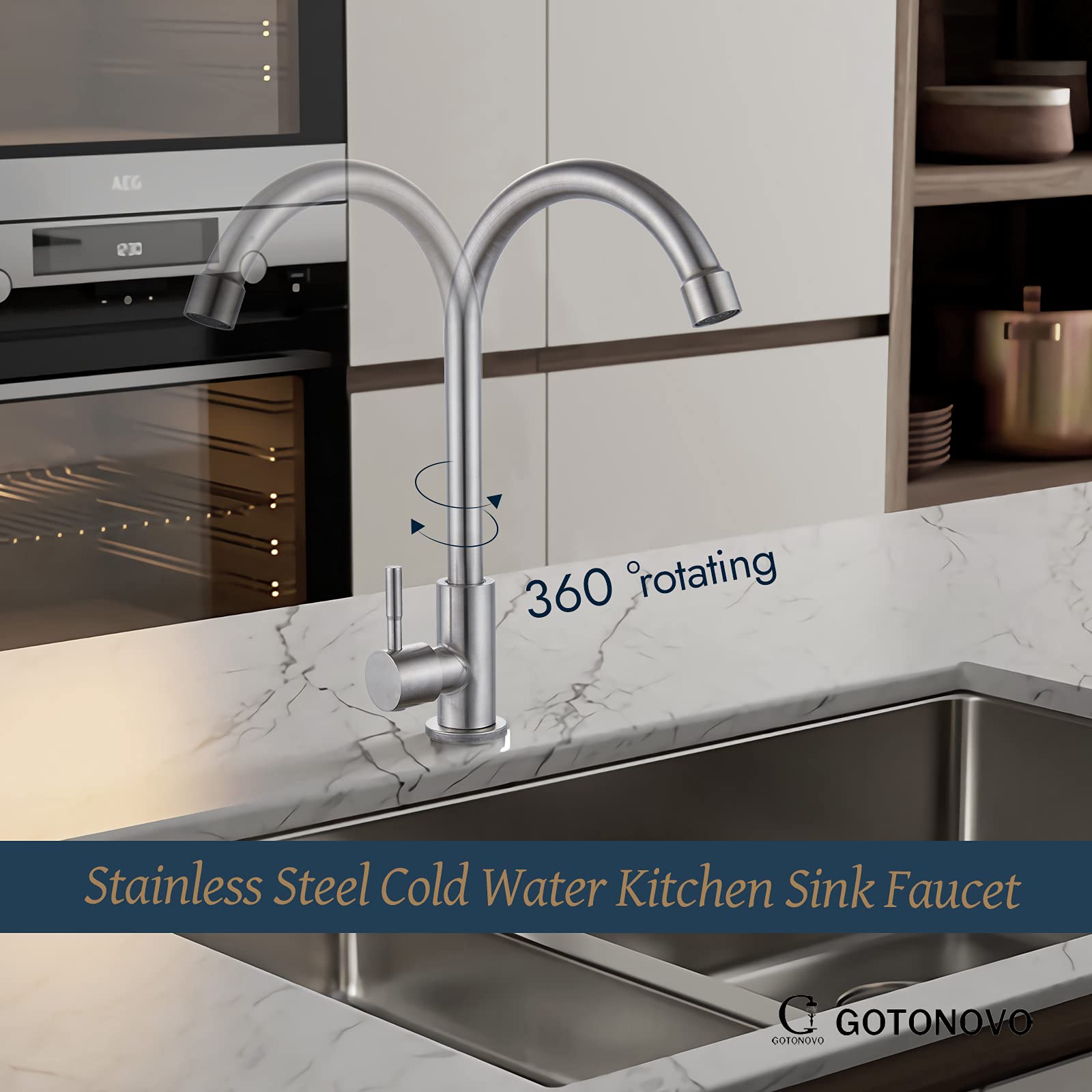 Gotonovo Brushed Nickel Stainless Steel Single Handle Cold Water Kitchen Sink Faucet - Rotatable Bar Faucet for Bathroom & Kitchen, Silver Finish - Perfect for Modern Homes & Commercial Spaces