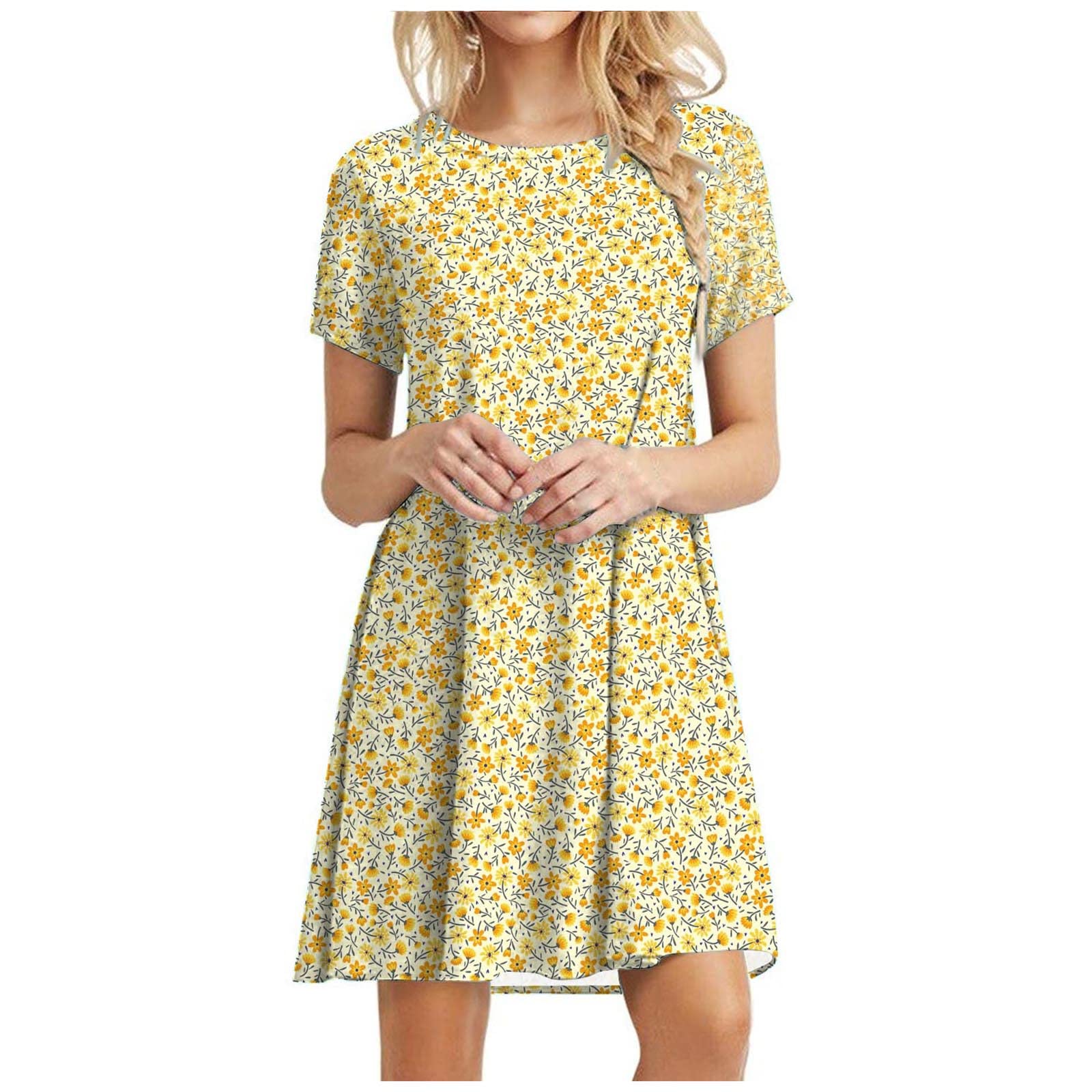 Jsarle Women's Summer Casual Loose Short Sleeve Sunflower Print T-Shirt Dress - Wedding Guest, Cocktail Party & Beach Vacation Outfit 2022