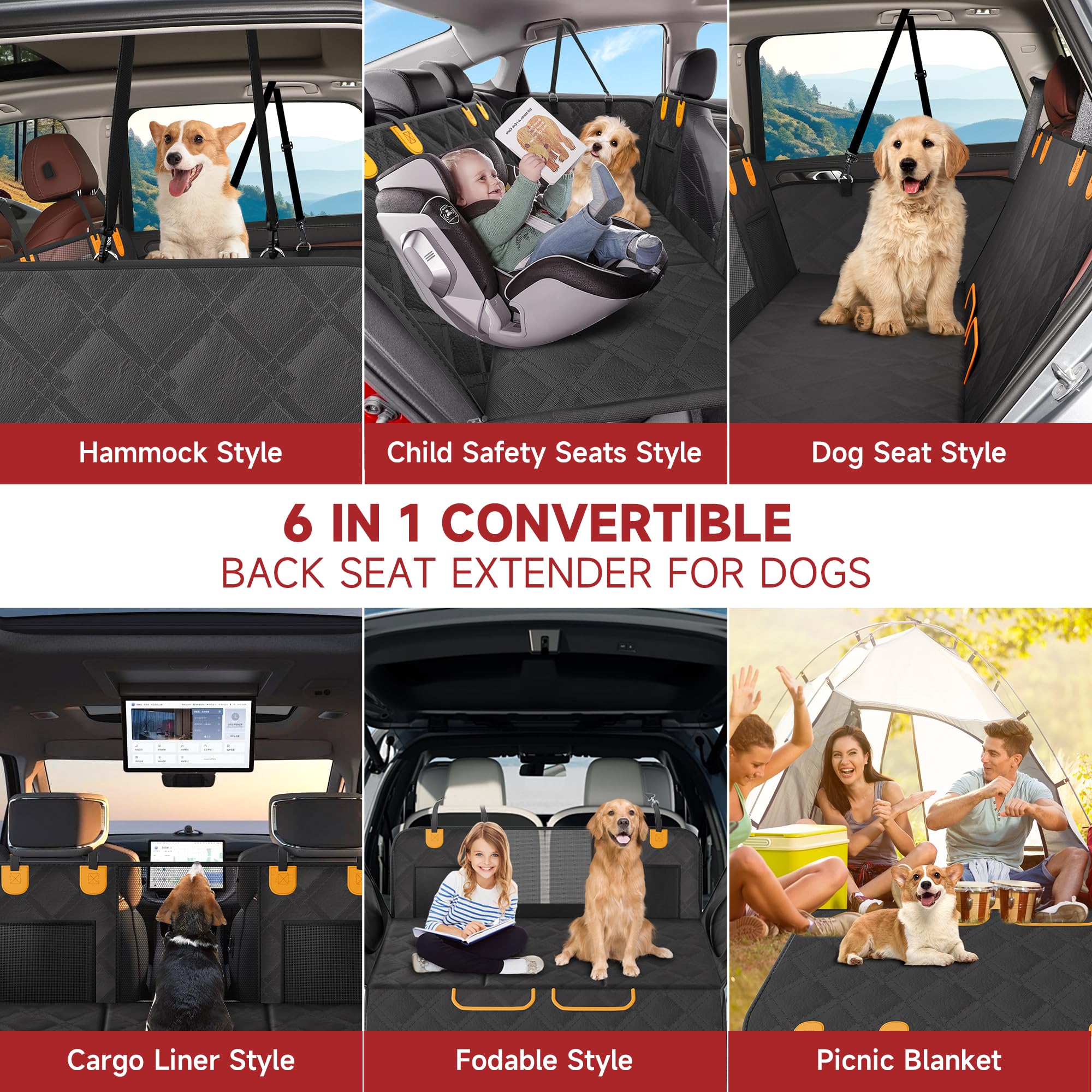 **Dog Car Seat Cover with Hard Bottom & Mesh Window - Back Seat Extender for Dogs, Pet Travel Hammock for SUV, Truck & Camping - Durable & Comfortable for Road Trips & Outdoor Adventures**