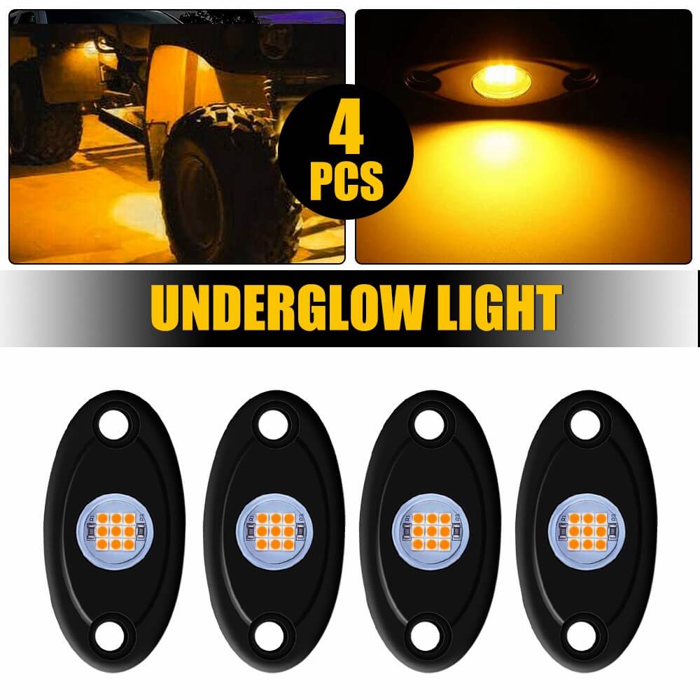 4pcs LED Rock Lights for Jeep, Off-Road Truck, UTV, ATV - Underbody Wheel Lights with 9 LEDs Each - Perfect for Night Off-Roading, Car Shows & Vehicle Customization