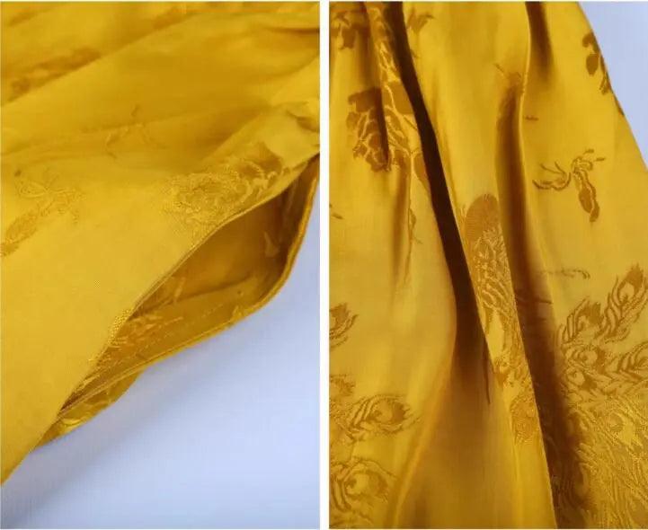 Women's Maxi Skirt Summer Prom Dress - Flowy Yellow Jacquard Skirt for Beach, Party & Special Occasions