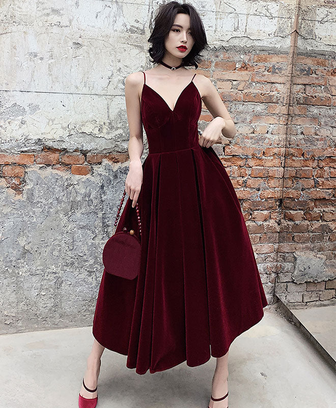 Elegant Burgundy Tea Length Prom Dress & Bridesmaid Gown - Perfect for Homecoming, Weddings & Formal Events