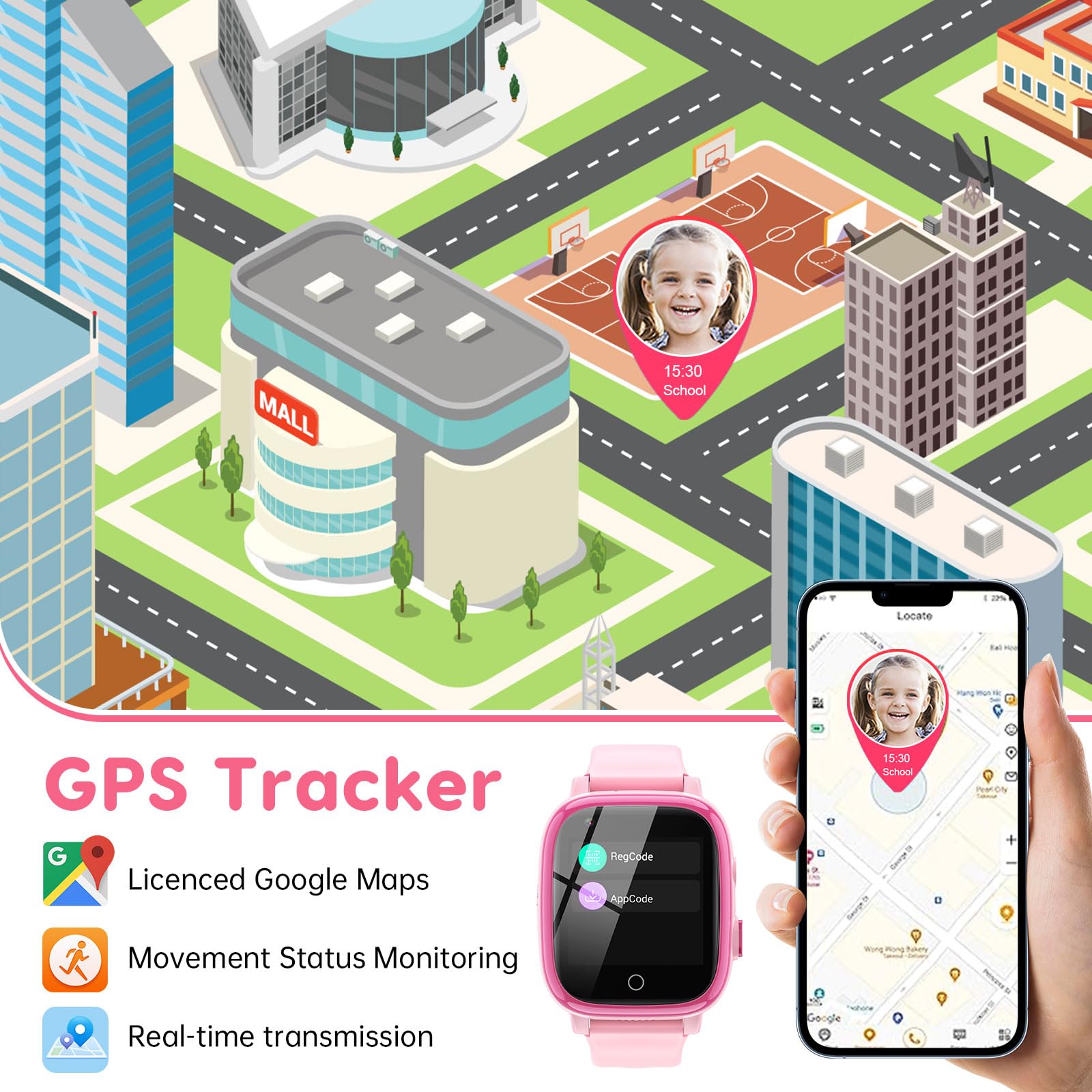 4G Smart Watch for Kids with GPS Tracker - Waterproof Kids Smartwatch with Two-Way Calling, Video Chat, SOS Alert & Parental Control App - Best Educational Birthday Gift for Boys & Girls Ages 4-12 (Pink) - Perfect for School, Outdoor Activities & Safety Tracking