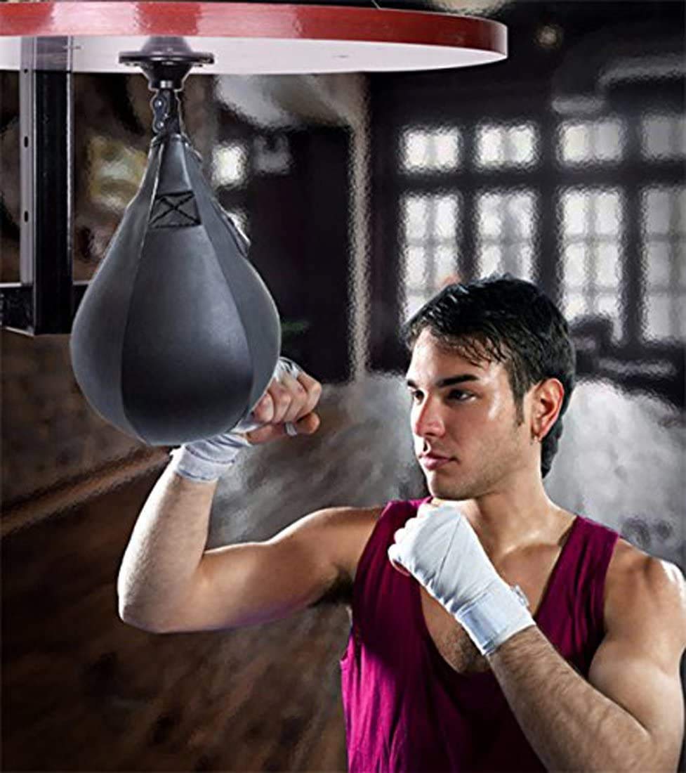Professional Boxing Speedbag Swivel Set with Black Leather Punching Ball & Pump - MMA Speed Ball Training Equipment for Muay Thai, Boxing, Home Gym Workouts - Perfect for Cardio, Strength Training & Martial Arts Practice