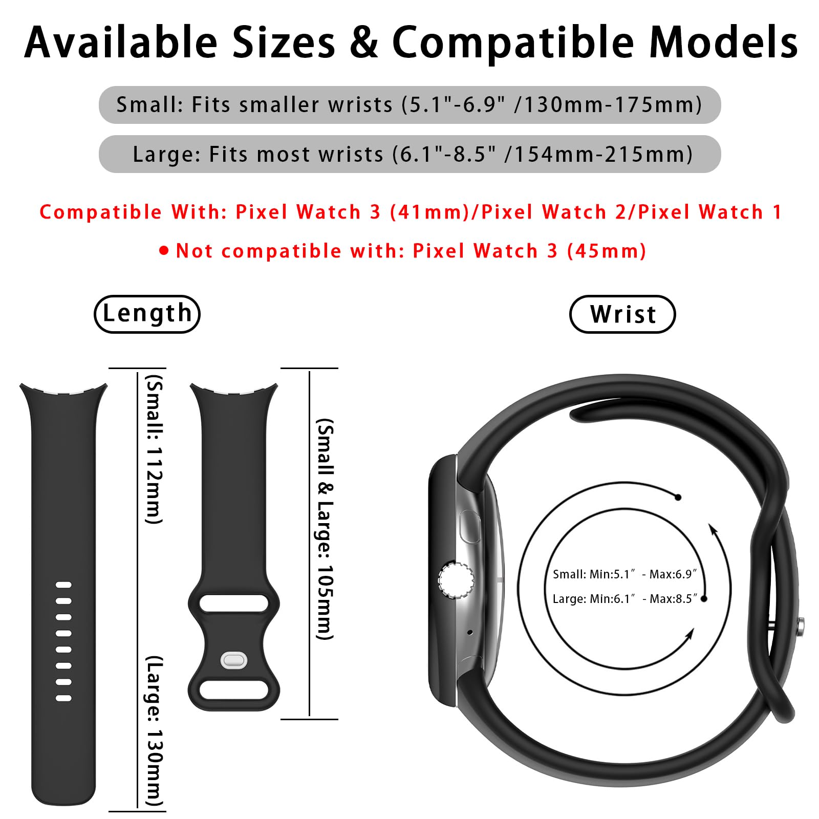 Soft Silicone Sport Watch Band Compatible with Google Pixel Watch 2/1 - Replacement Strap Bracelet for Smartwatch Accessories | Gym, Running, Swimming & Daily Wear