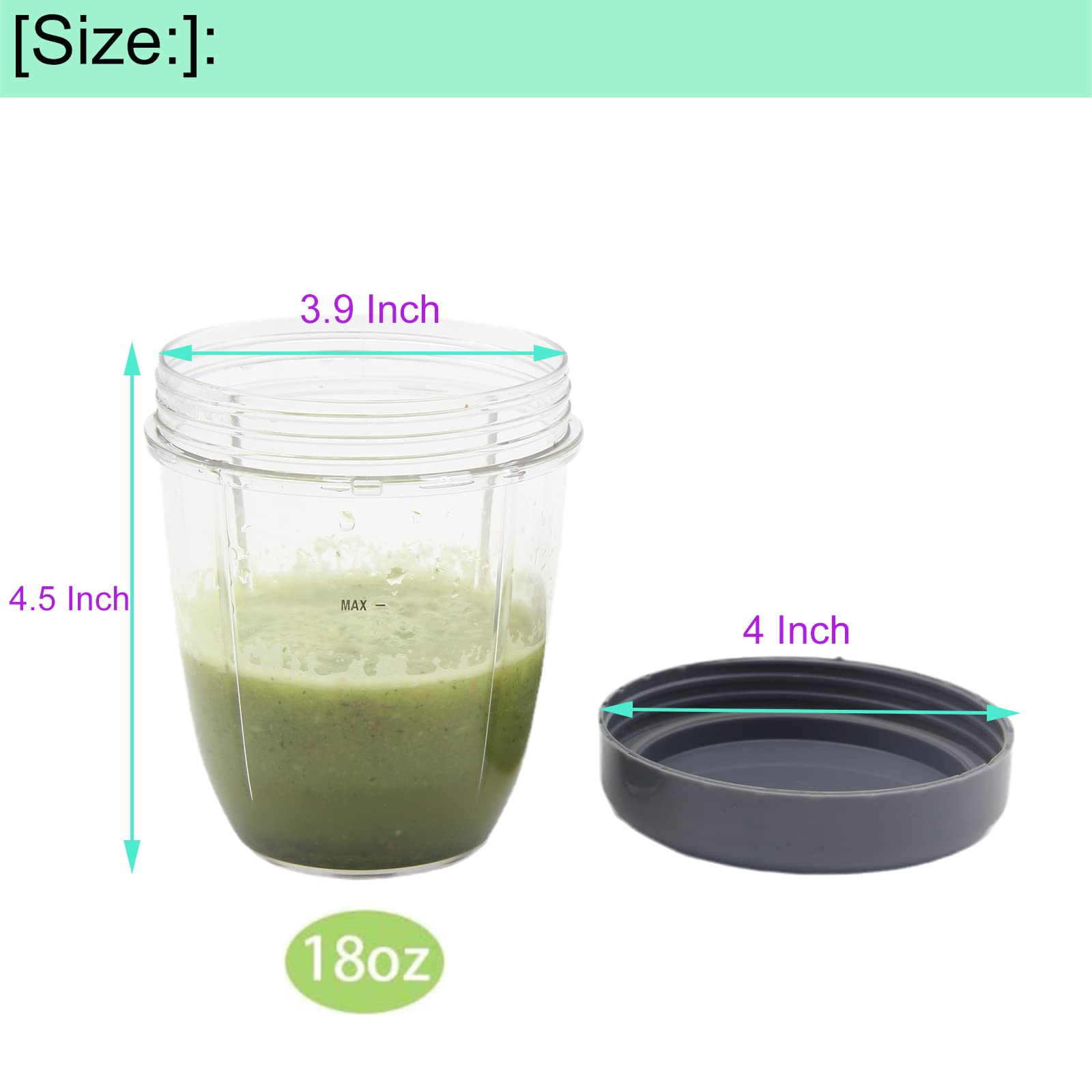 Nutribullet Blender Replacement Parts - 18OZ Cup & Stay-Fresh Resealable Lid with Gasket - Compatible with 600W & 900W Models - Perfect for Smoothies, Juicing & Meal Prep (1 Pack)