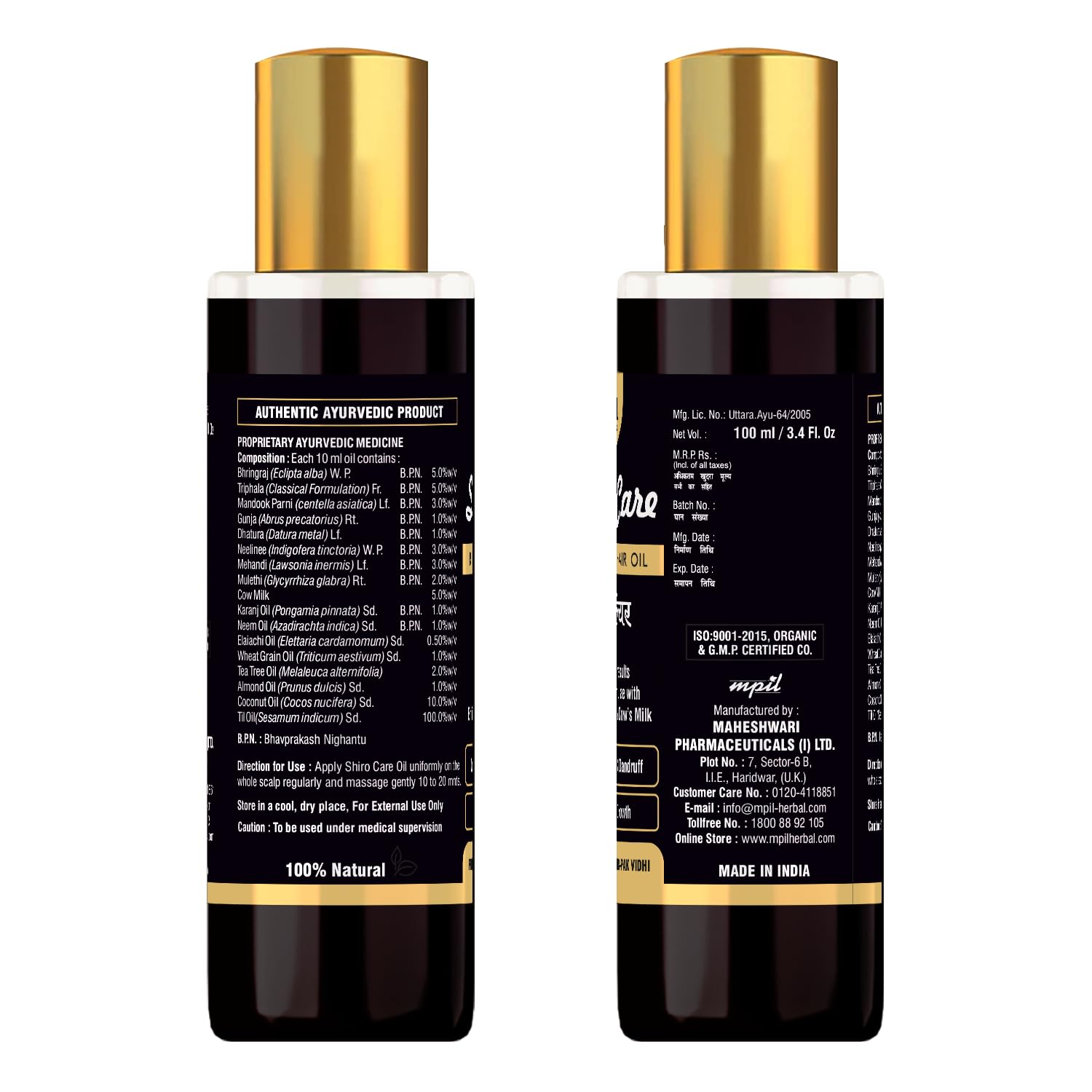 MPIL Wellness Shiro Care Hair Oil with Bhringraj, Triphala & 18+ Herbal Oils - Ayurvedic Hair Growth Treatment for Stronger Roots, Less Hair Fall & Dandruff Control | Sulfate-Free & Paraben-Free Nourishing Oil (100ml) | Perfect for Daily Scalp Massage & Damaged Hair Repair