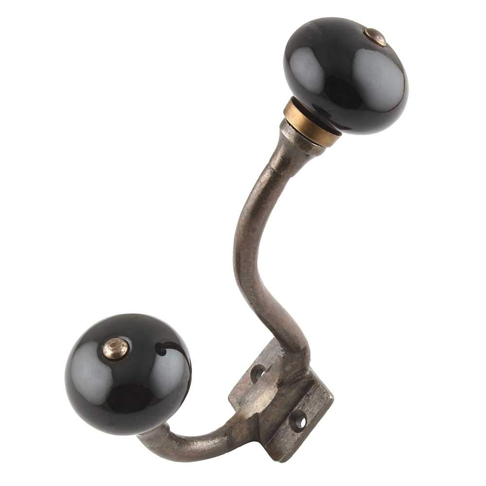 Handcrafted 2-Piece Indian Ceramic Coat Hooks - Unique Wall Mounted Decorative Hangers for Kids, Black Towel Holder - Perfect for Nursery, Bedroom & Entryway Organization