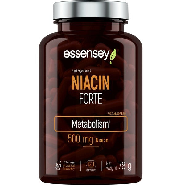 Essensey Niacin Forte 120 Capsules | High Potency Vitamin B3 Supplement for Energy Boost & Skin Health Support | Supports Metabolism & Glowing Skin for Active Lifestyles