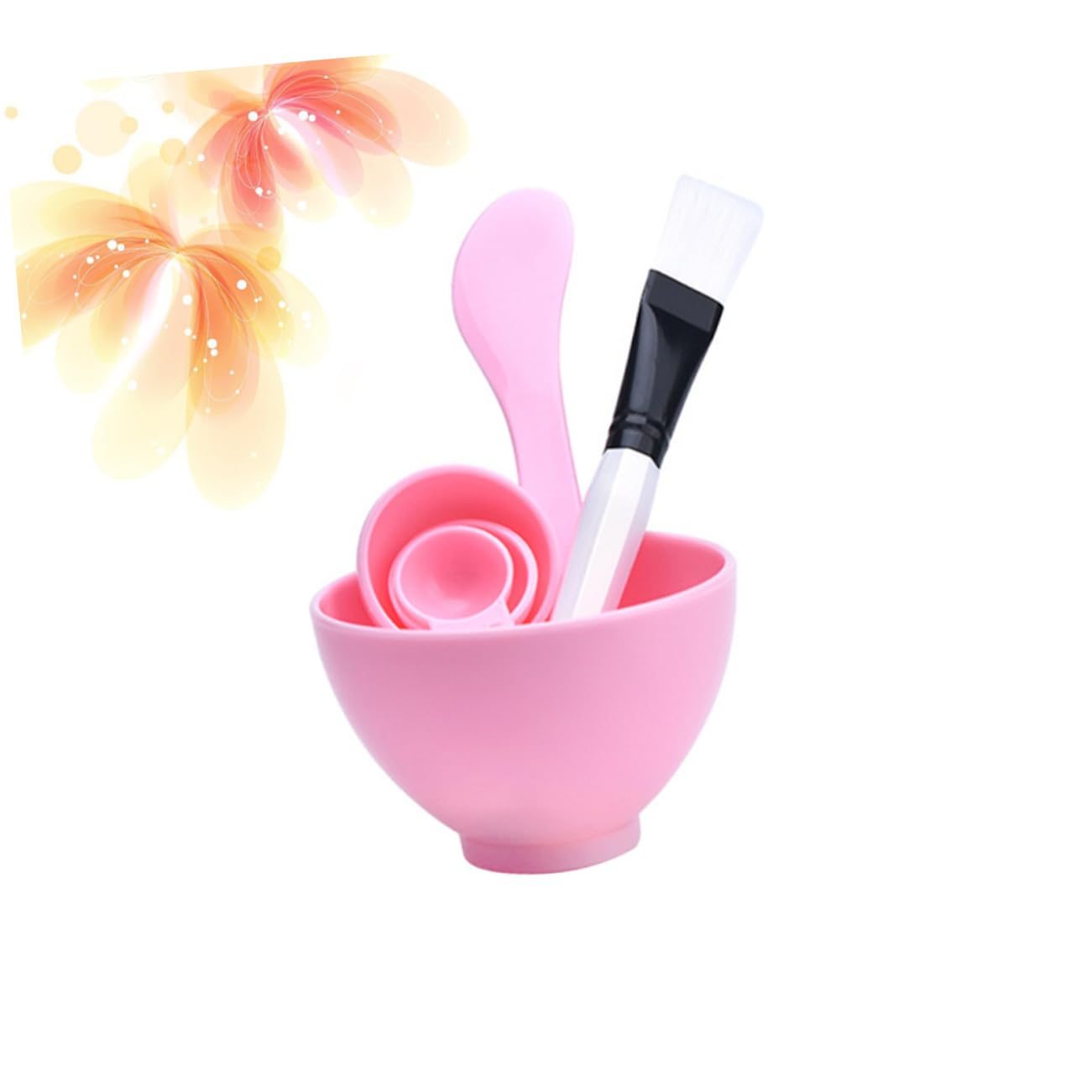 4-Piece Plastic Facial Mask Bowl Set with Measuring Tool - Gentle & Durable for DIY Skincare, Spa, and Beauty Treatments (Random Colors)