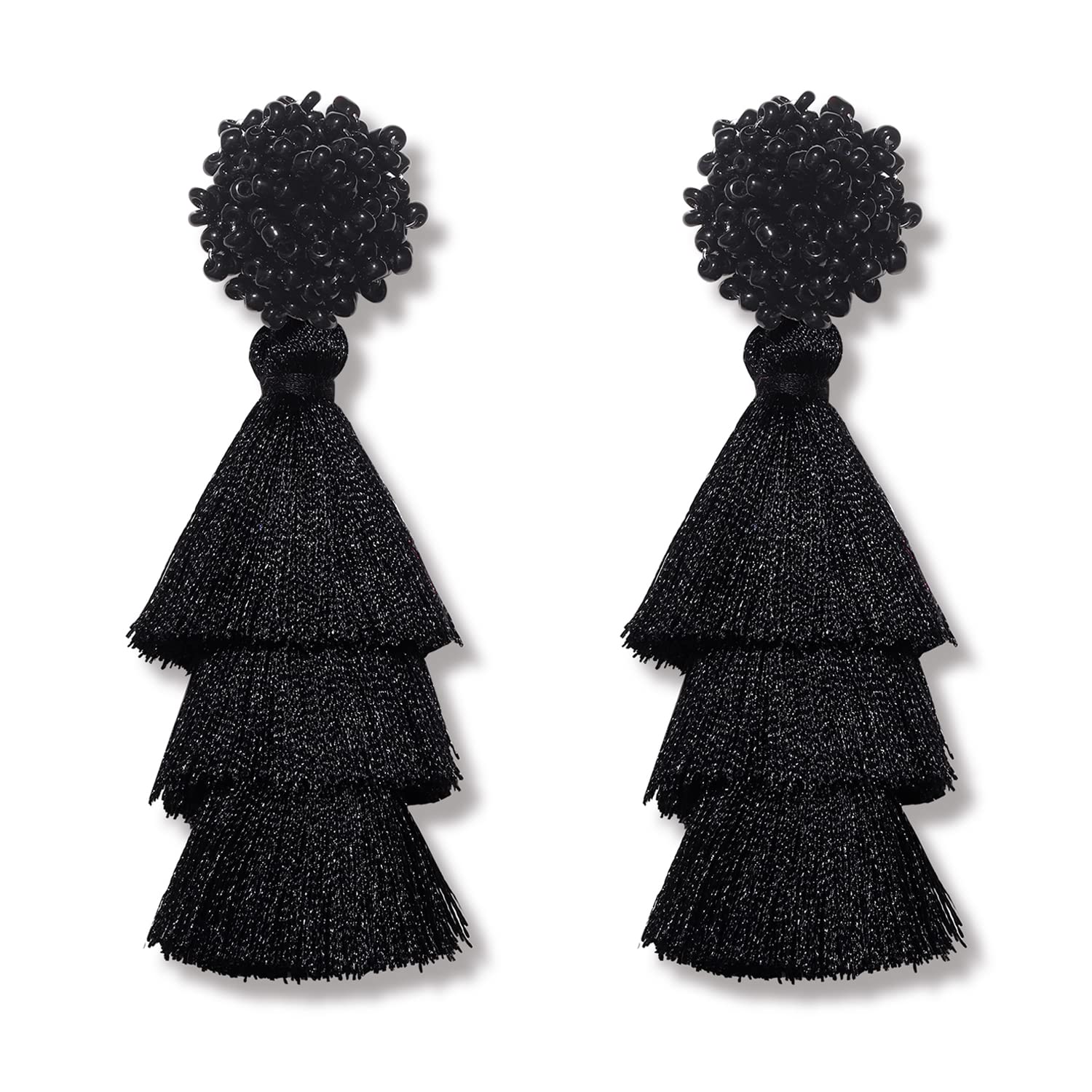 Bohemian Layered Tassel Earrings for Women - Lightweight Colorful Beaded Fringe Drop Dangle Statement Stud Earrings | Perfect for Festivals, Parties and Everyday Wear