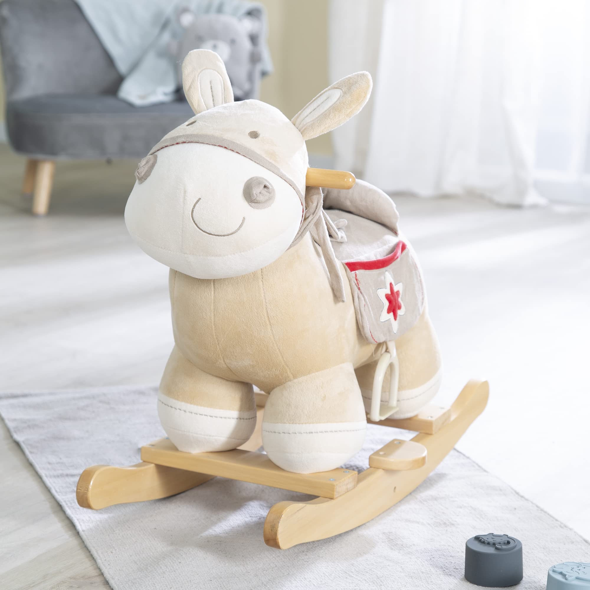 Wooden Rocking Horse with Soft Plush and Sturdy Handles - Balance Training Toy for Boys & Girls Ages 18 Months to 6 Years - Perfect for Nursery, Playroom & Indoor Playtime - Brown