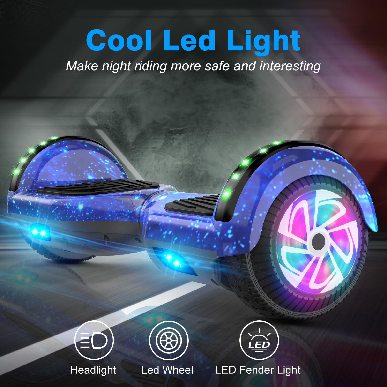 Self-Balancing Hoverboard Scooter with Bluetooth Speaker & LED Lights - Electric Scooter for Kids Ages 6-12 - Perfect for Commuting, Outdoor Fun & Birthday Gifts