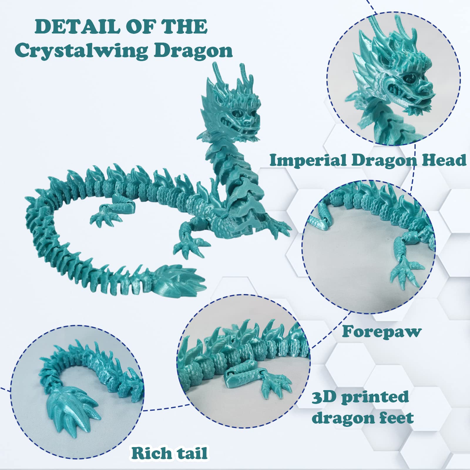 3D Printed Dragon Action Figure with Movable Joints - Collectible Relief Toy for Adults & Anxiety Relief - God of Liberty 21.7