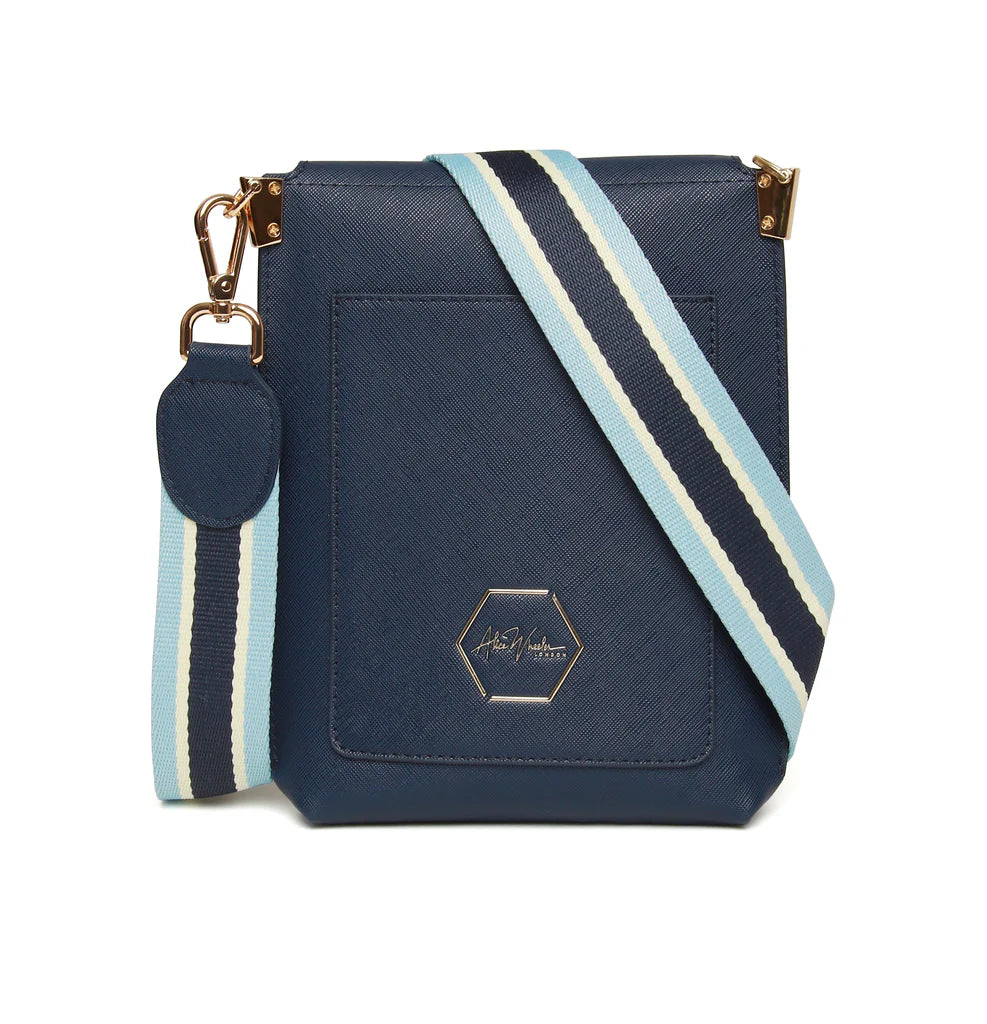 Alice Wheeler Brompton Honeycomb Cross Body Bag for Women - Stylish Navy Blue Leather Purse for Everyday Use, Travel & Shopping