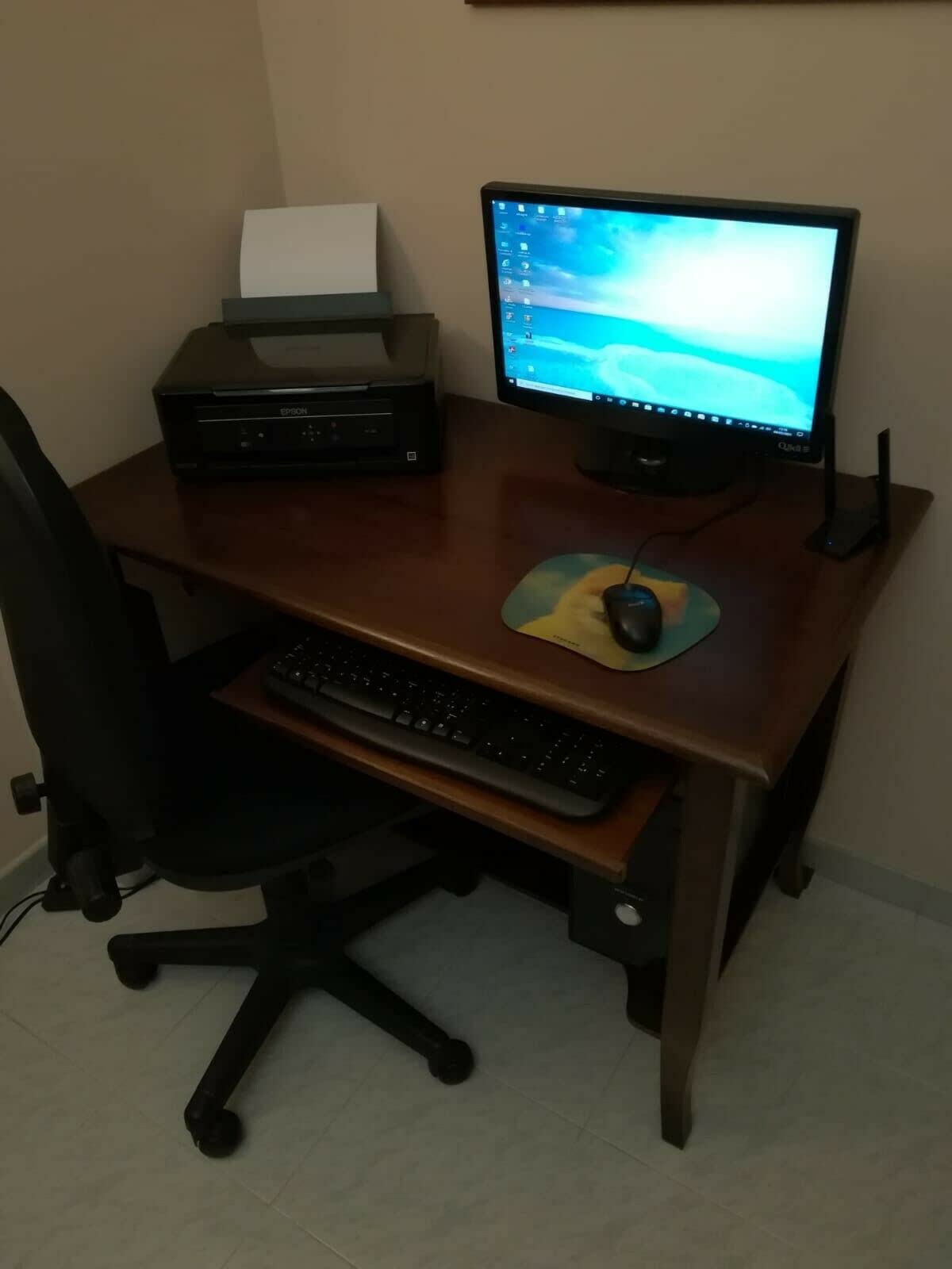 Marc.a Design Dark Walnut Wooden Office Desk with Sliding Drawer and Shelf - Classic Computer Desk 105x60x78cm for Home Office & Study - Handcrafted in Italy - Perfect for Remote Work & Small Spaces