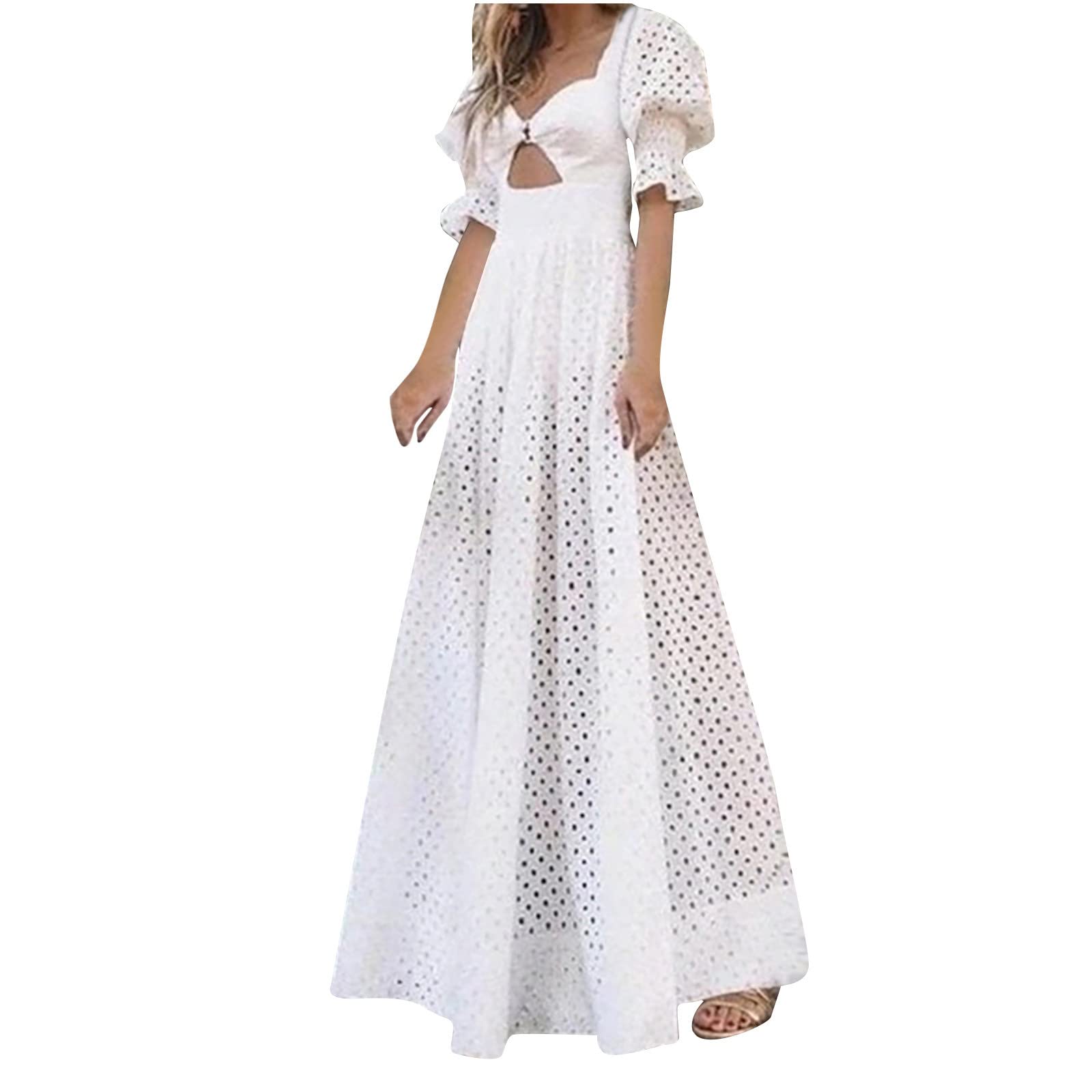 ICQOVD Women's V-Neck Short Sleeve Casual Sun Dress - Flowy Summer Dress for Beach, Vacation & Everyday Wear