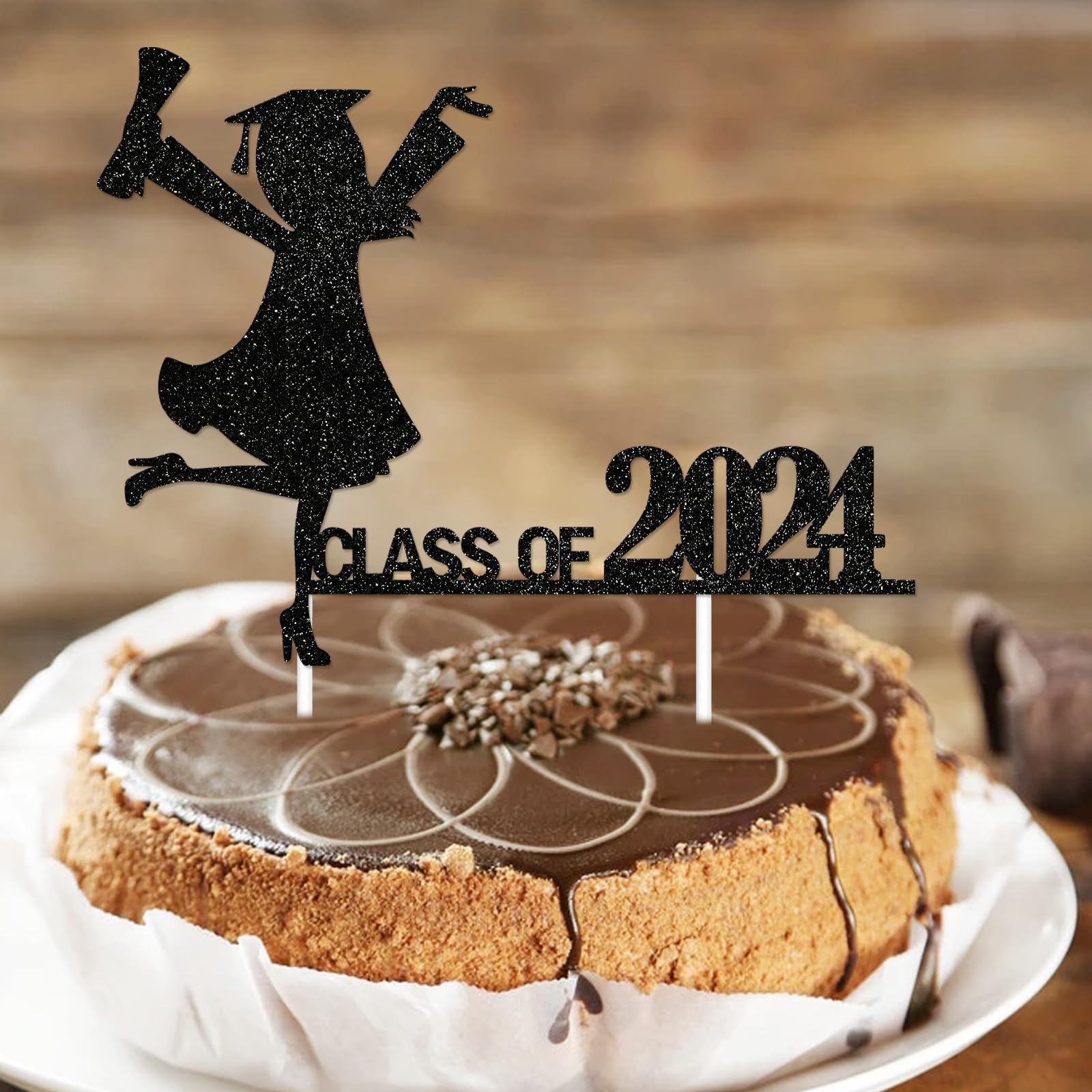 2024 Graduation Cake Topper - Black Girl Grad Decorations, Class of 2024 Cap Topper for Graduation Cakes - Perfect for High School & College Graduation Parties, Ceremonies & Celebrations