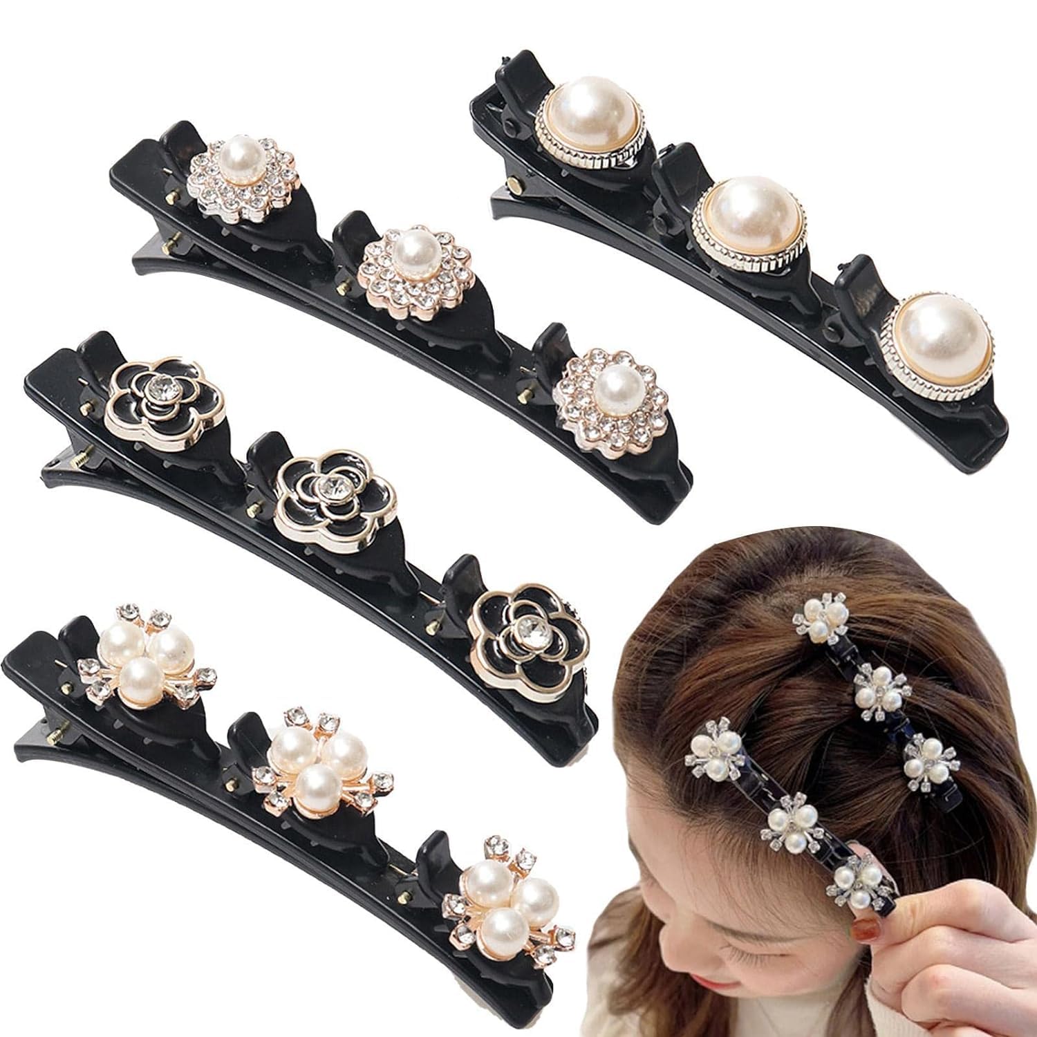 2 Pack Rhinestone Hair Clips for Women - Elegant Braided Flower Barrettes with Sparkling Crystals | Hair Accessories for Long Hair, Weddings, Parties & Special Occasions