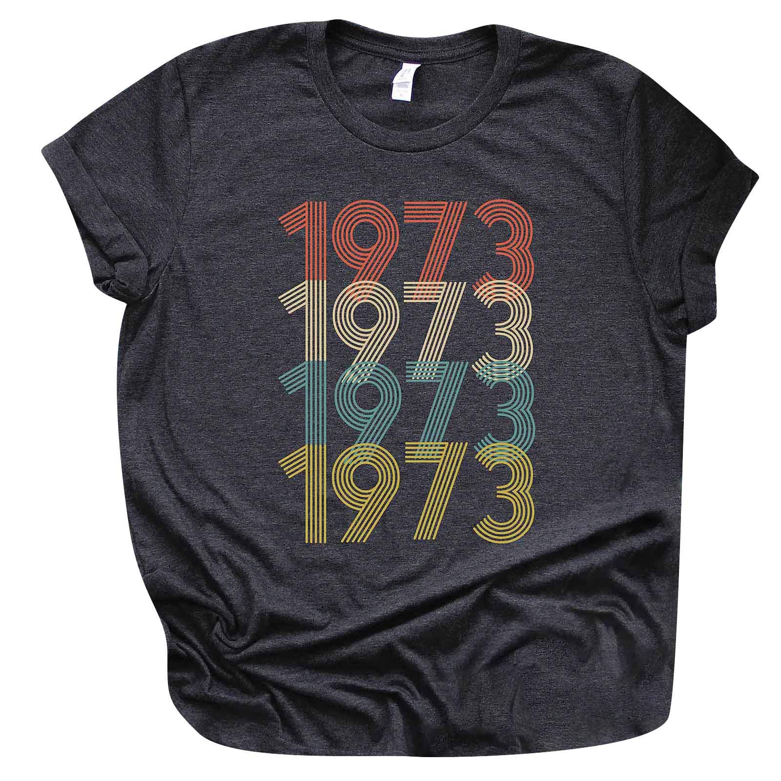Vintage 1973 48th Birthday Shirts for Women - Short Sleeve Graphic Tees | Cute Birthday Party Outfit Ideas | Perfect for Birthday Celebrations, Girls Night Out & Special Occasions